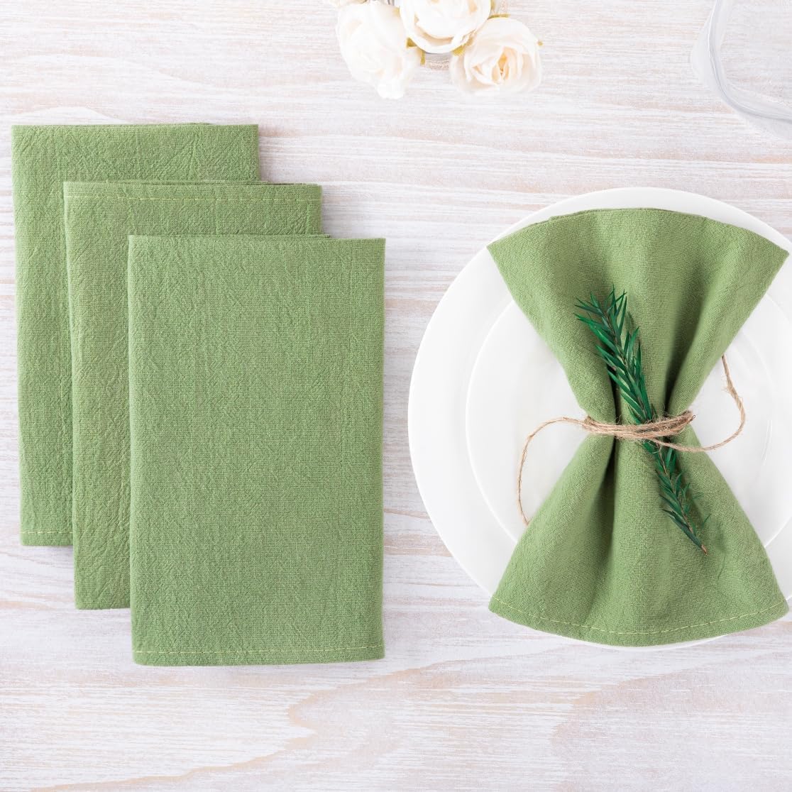 Mlmw Easter Cloth Napkins Set Of 8 Sage Green Spring Linen Cotton Dinner Napkins Cloth Bulk Washable 16''  16'' For Wedding Baby