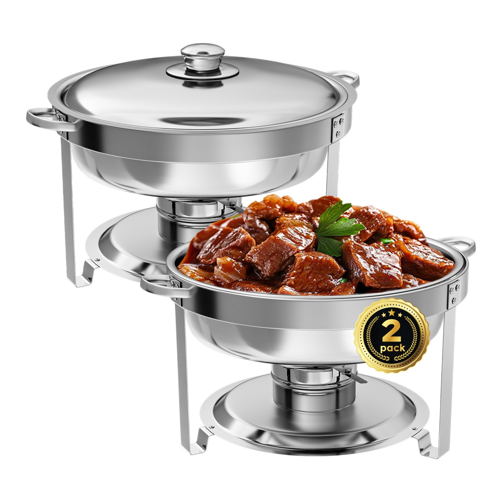 IMACONE Chafing Dish Buffet Set of 2 Pack, 5QT Round Stainless Steel Chafer for Catering, Upgraded Chafers and Buffet Warmer Set