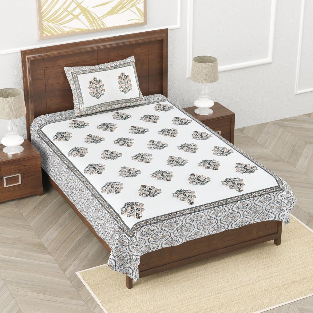 Easygoods Cotton Bedsheet For Single Bedsheet With 1 Pillow Cover 60X90 Inch, Handcrafted Bed Sheets (Brown-3)