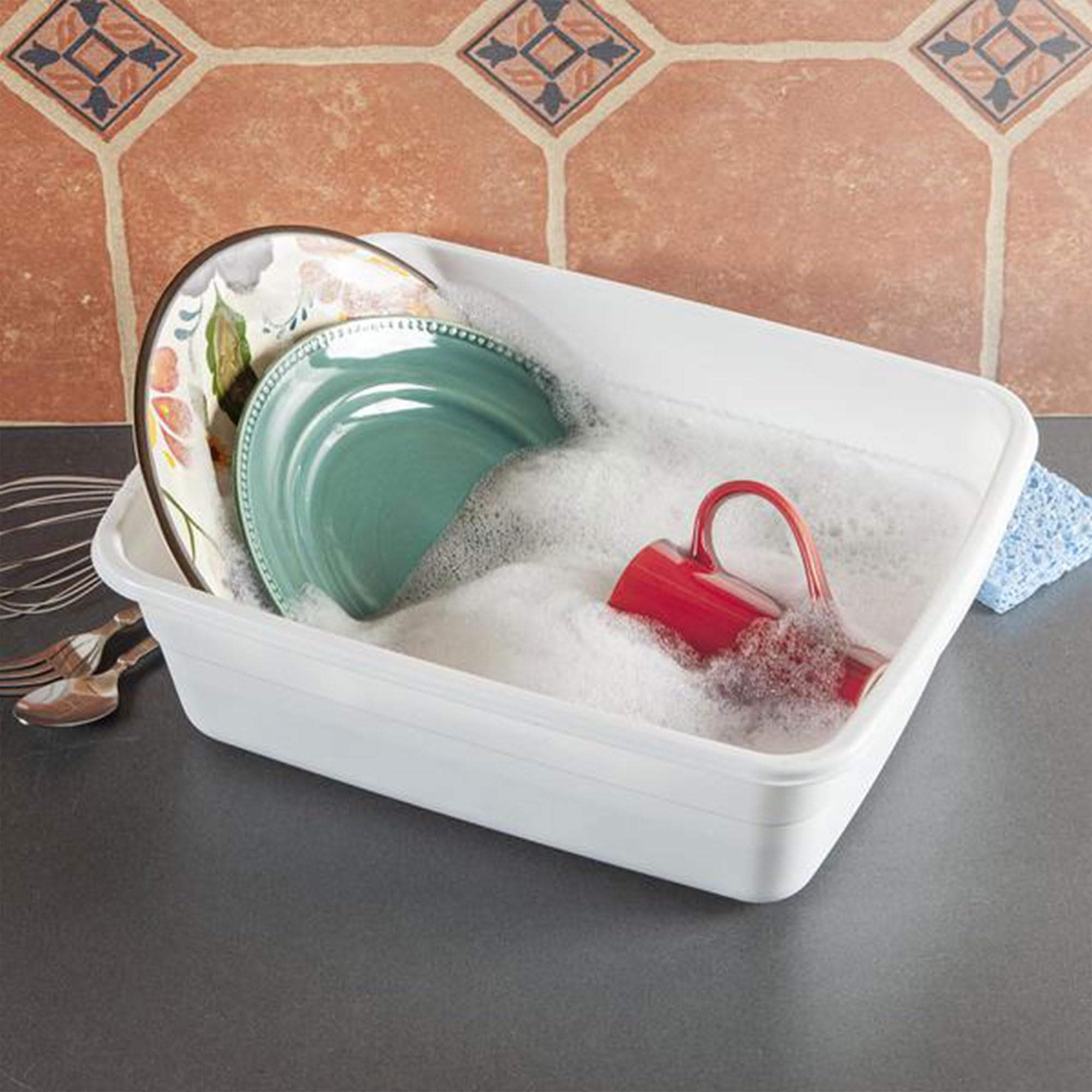 Sterilite Small Portable Rectangle Plastic Heavy Duty Reinforced Plastic 8 Qt Kitchen Dish Pan Basin Container For Dishware & La