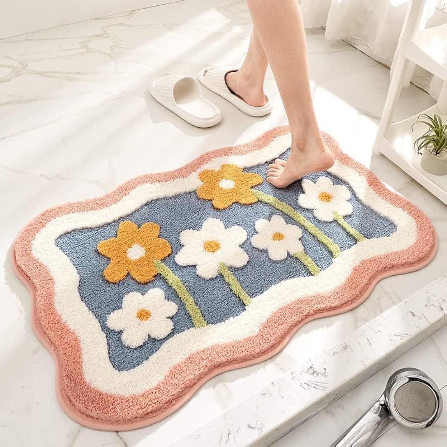 Roseate Little Flower Super Soft Anti Skid (40X60 Cm) Super Absorbent Mats Microfibre 2000 Gsm Mat For Bathroom/Bedroom/Kitchen/