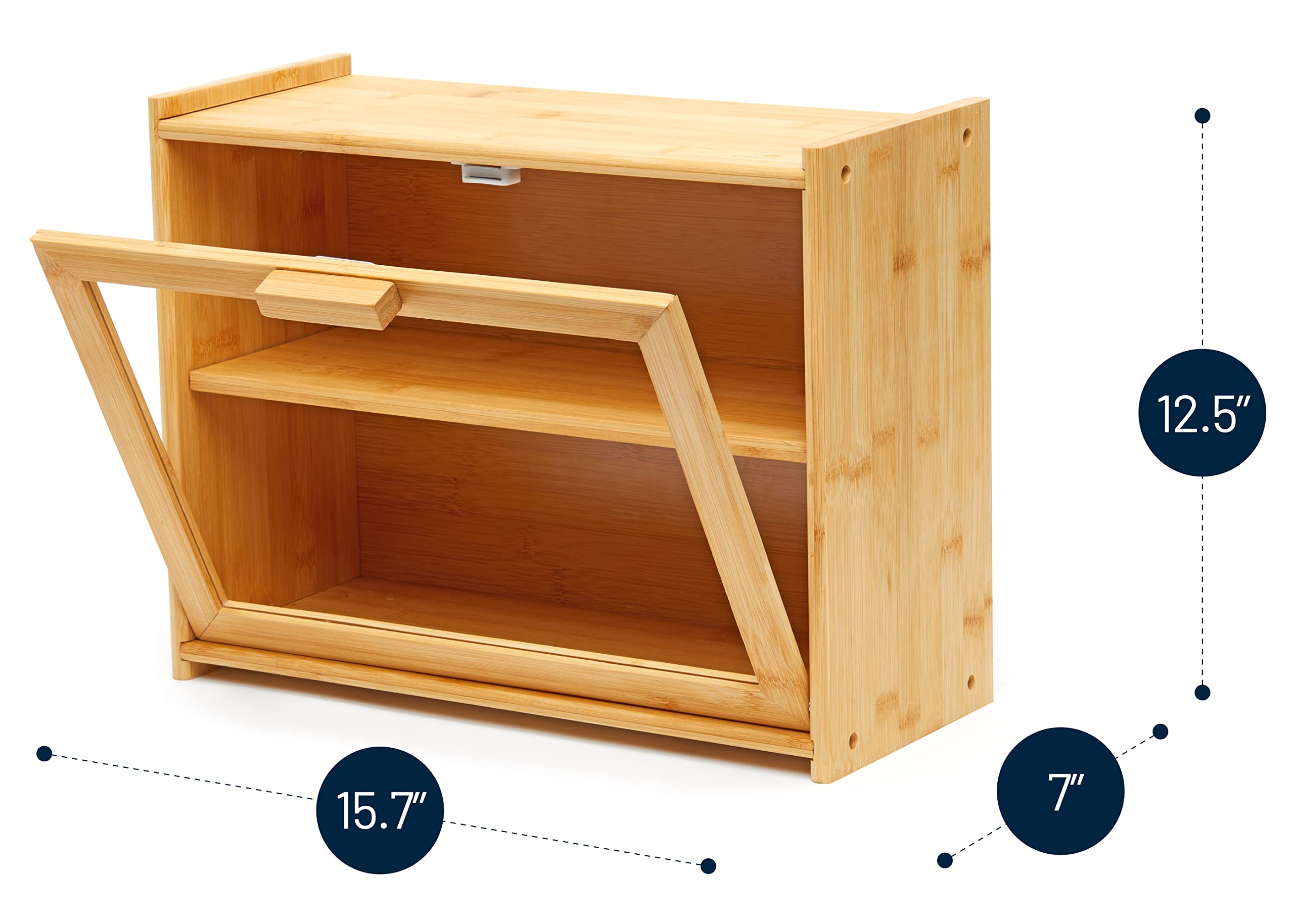 Royalhouse Premium Bamboo Double Layer Bread Box With Clear Window, Bread Storage And Organizer For Kitchen Countertop, Bread Co