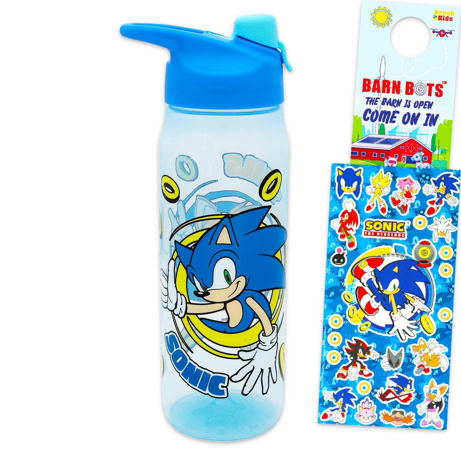Sonic The Hedgehog Water Bottle Bundle - Video Game School Supplies Set with 20 Oz Drinking Cup, Stickers, More | Sonic Water Bo