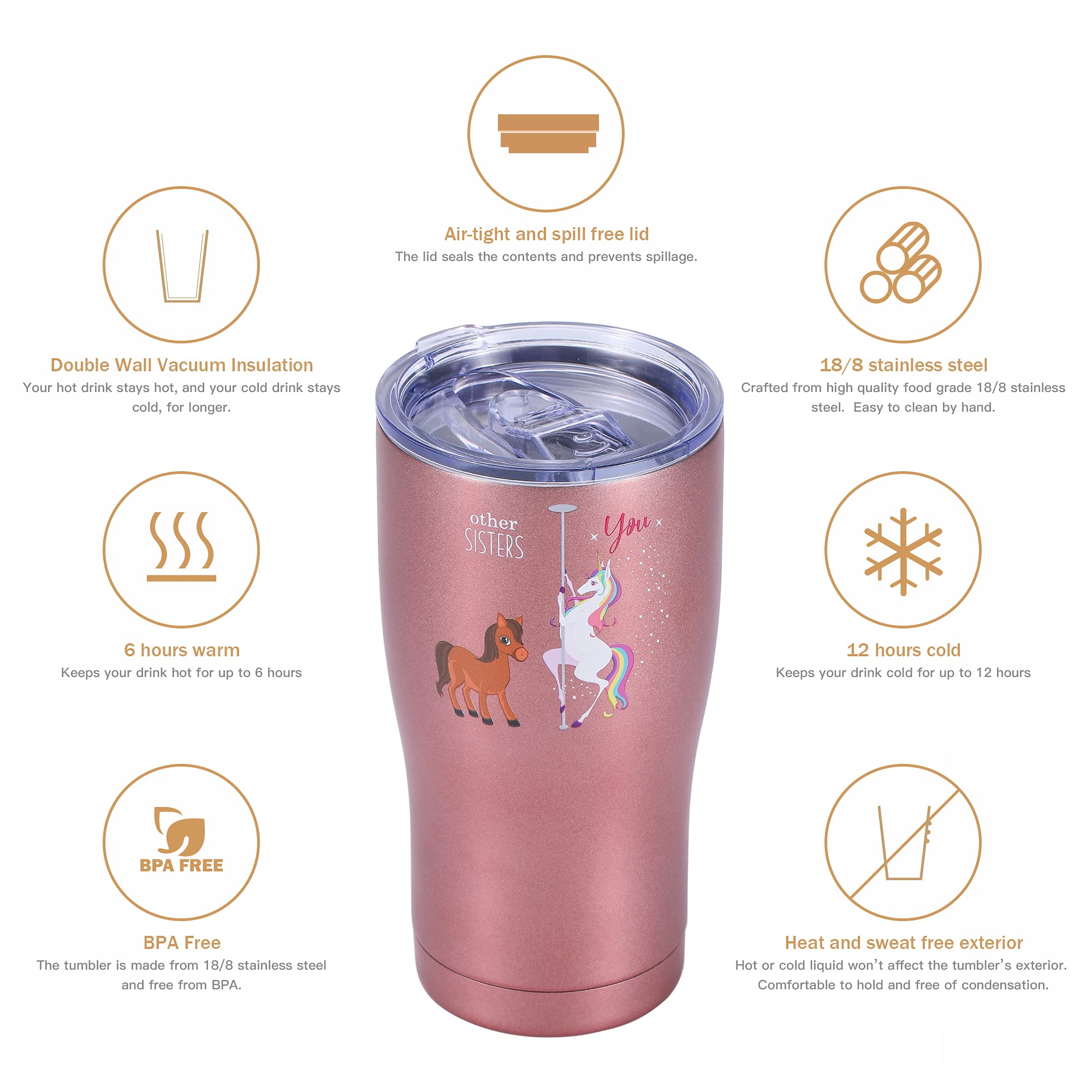 Shamone Unicorn Sister Gifts From Sister, Tumbler 20Oz Insulated Stainless Steel W/Lid, Ss Straw, Cleaning Brush, Sister Birthda