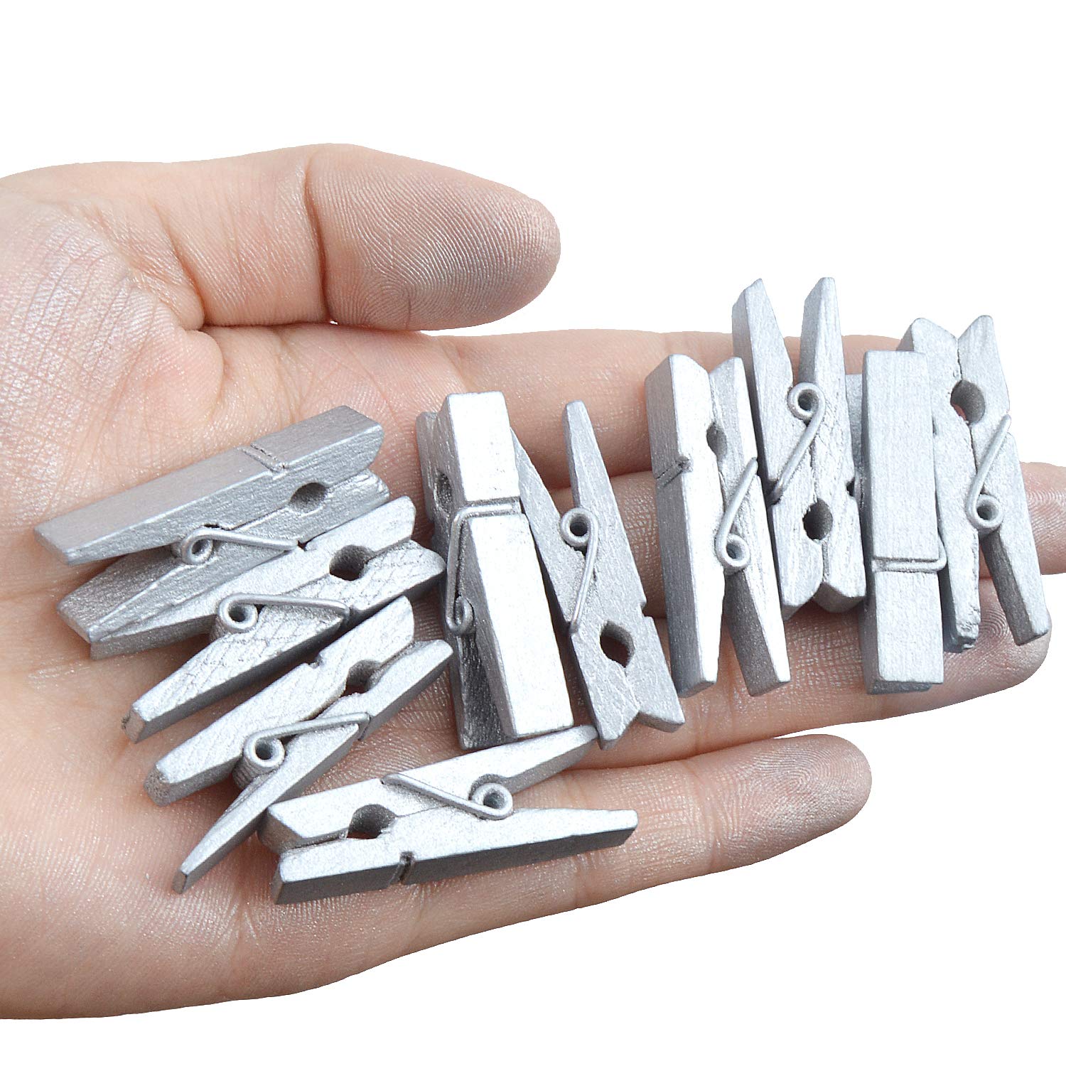 Jdesun 50 Pieces Photo Clips Mini Silver Wooden Picture Paper Clip Clothespins Peg for Office Home Arts