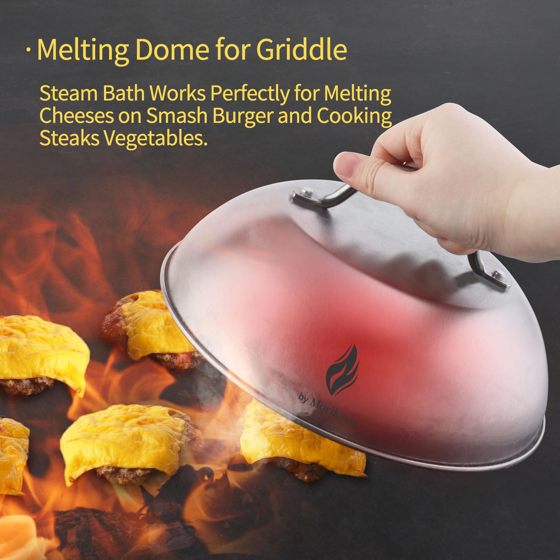 Morikavo Cheese Melting Dome,9 Inch Stainless Steel Round Smashed Burger Basting Cover,Grill Lid,Cooking Dome For Flat Top Gridd