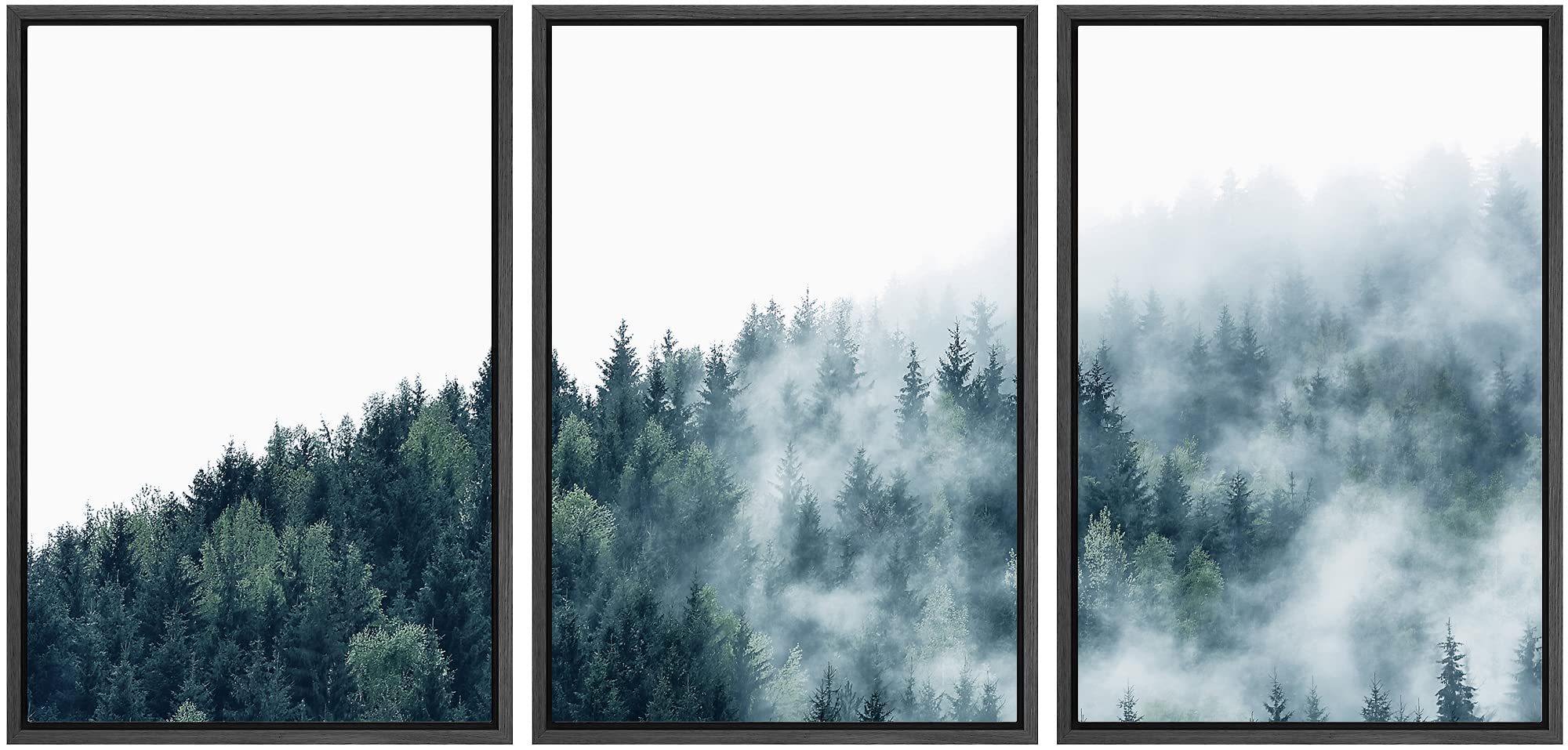 Signwin 3 Piece Framed Canvas Wall Art Misty Forest Nature Wilderness Photography Abstract Contemporary Landscape Canvas Prints