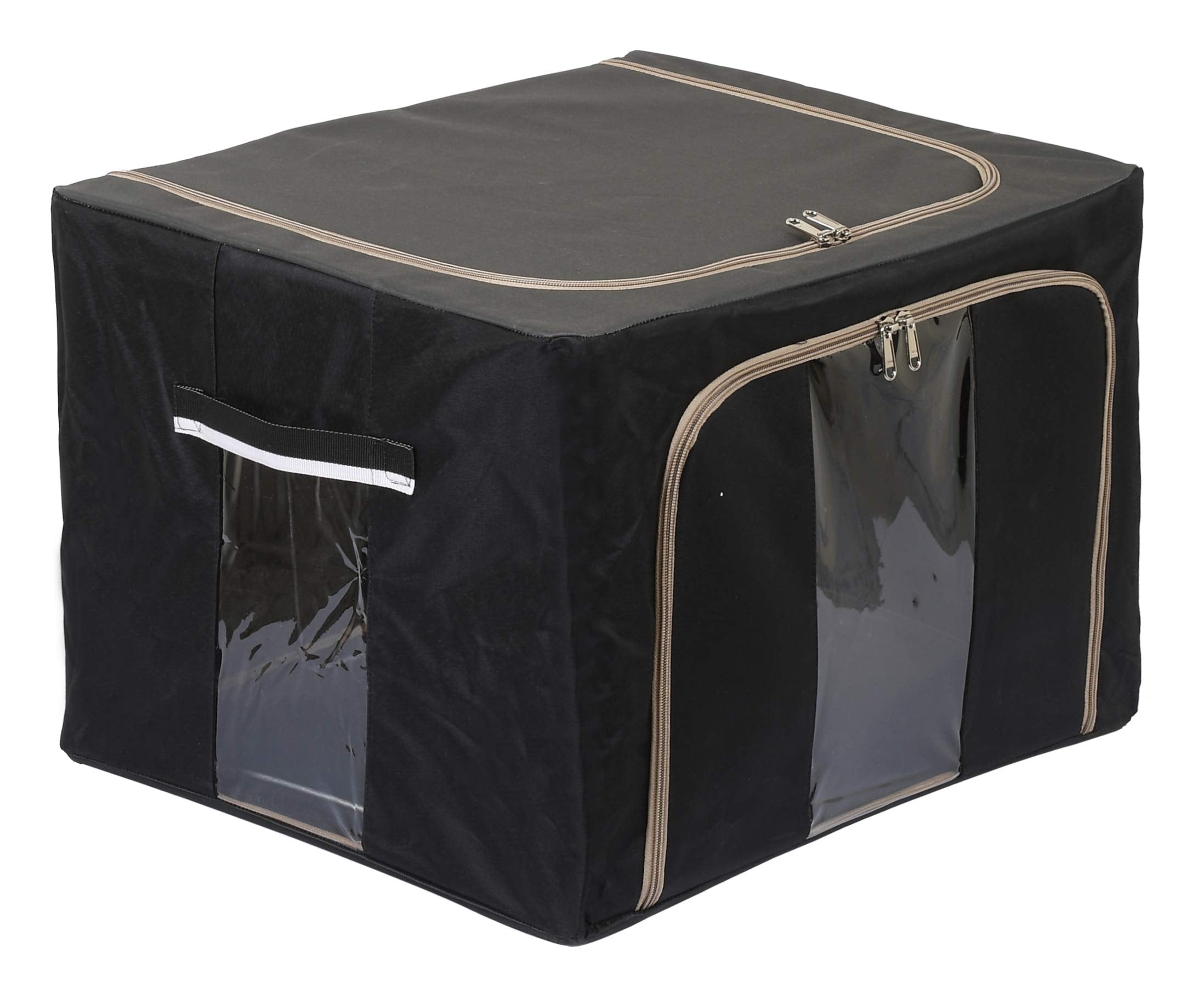 Kuber Industries Steel Frame Living Box, Closet Organizer|Cloth Storage Boxes For Wardrobe With Clear Window, 24Ltr. (Black & Gr