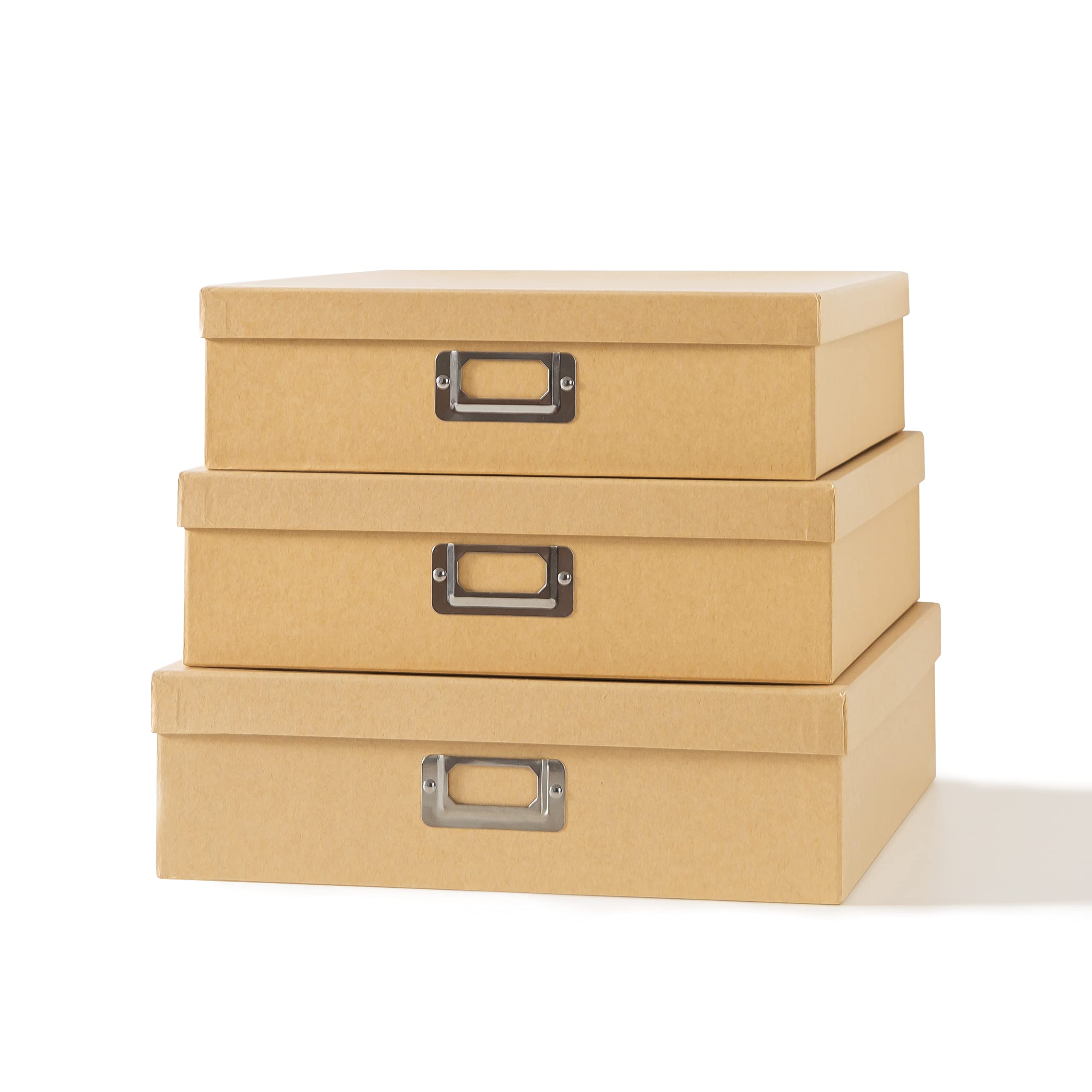 Soul & Lane Kraft Paper Storage Boxes with Lids - Set of 3 Keepsake Boxes, Scrapbook Paper Storage, Decorative Cardboard Photo S