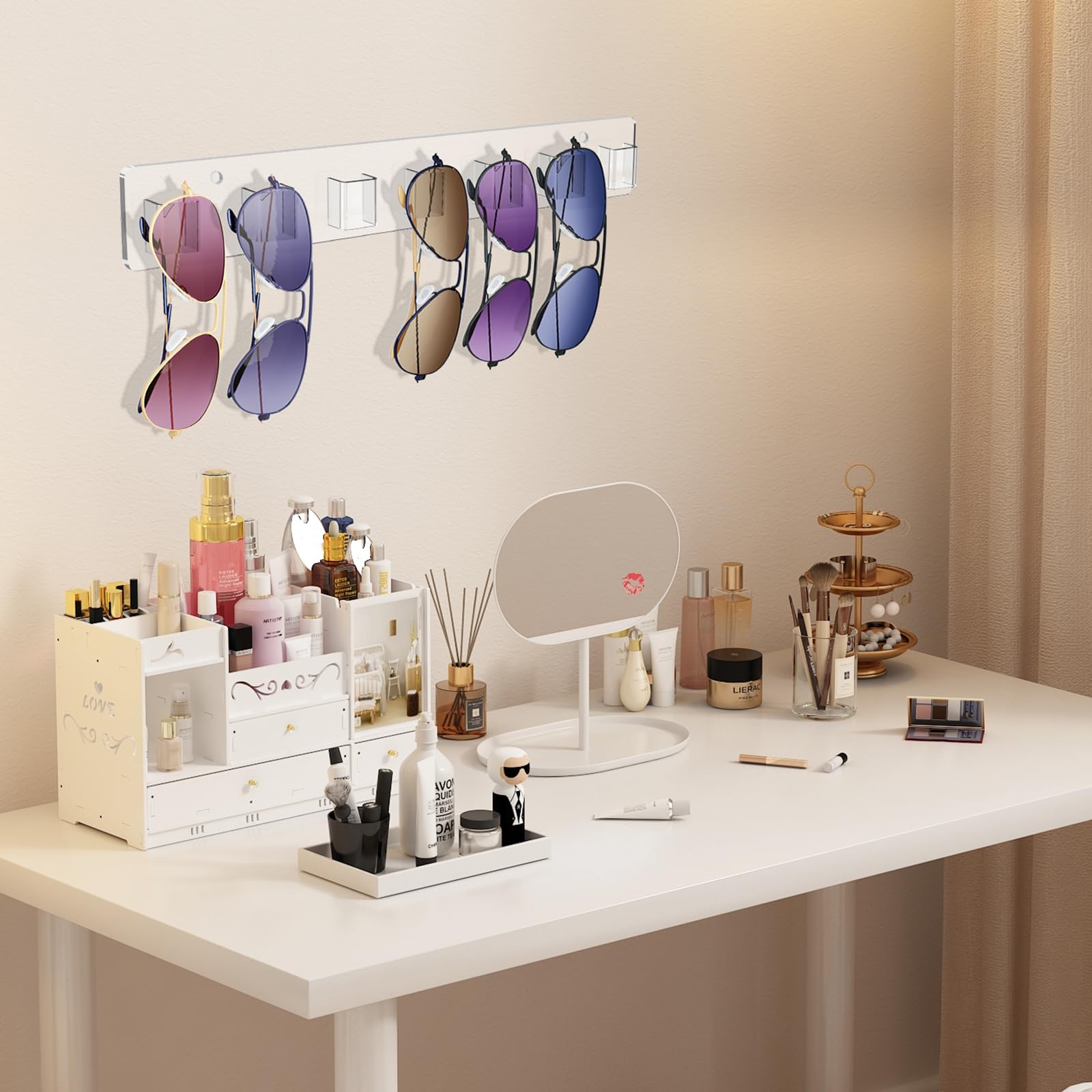 Meaocer Sunglasses Organizer 2 Pack, Wall Glasses Holder, Acrylic Sunglasses Display, Eyeglass Organizer For Multiple Glasses Fo