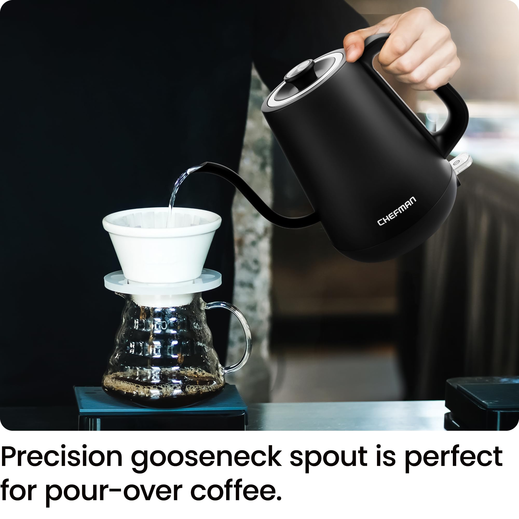 Chefman Gooseneck Electric Kettle, 0.8L Pour Over Tea Kettle For Coffee And Tea, One-Touch Operation, Boil-Dry Protection, Auto