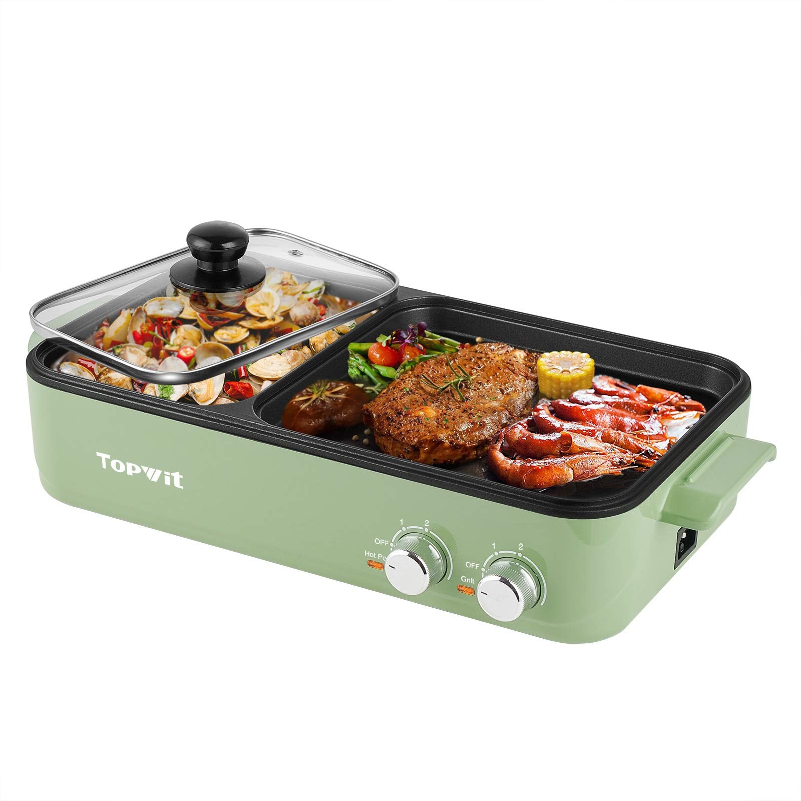 Topwit Hot Pot Electric With Grill, 2 In 1 Indoor Non-Stick Electric Pot And Griddle For Korean Bbq, Steaks, Shabu Shabu And Noo