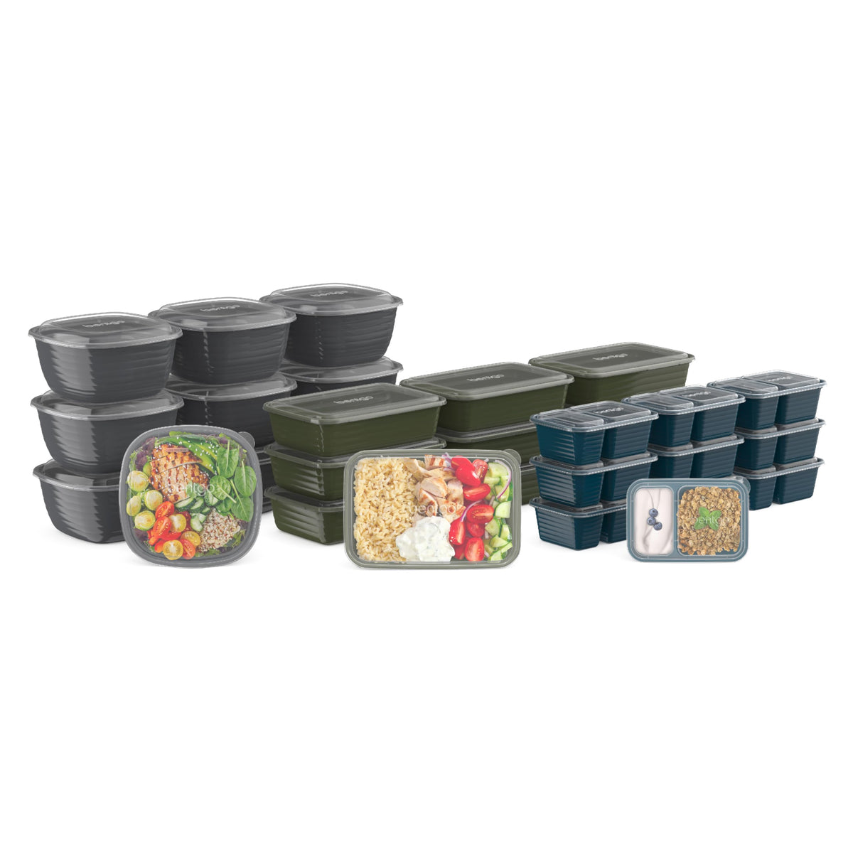 Bentgo Prep 60-Piece Variety Meal Prep Kit - Reusable Food Containers 1-Compartment Trays, Prep Bowls, & Snack Boxes For Healthy