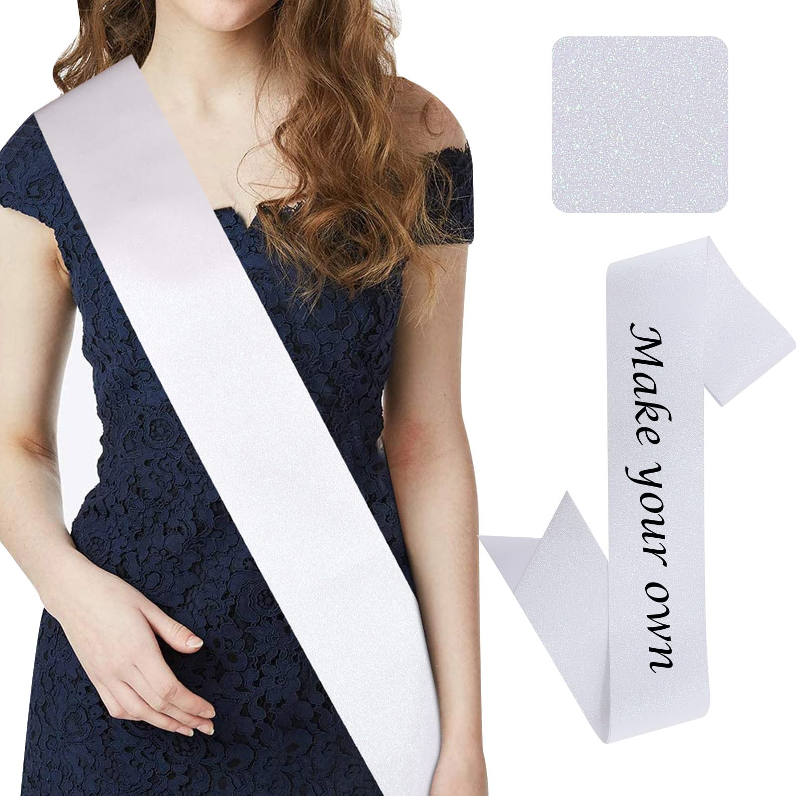 Cieher Blank Glitter Sash, Birthday Sash, Bride To Be Sash, Plain Sash, Sashes For Pageants, Custom Sash, Prom Court Sash, Senio