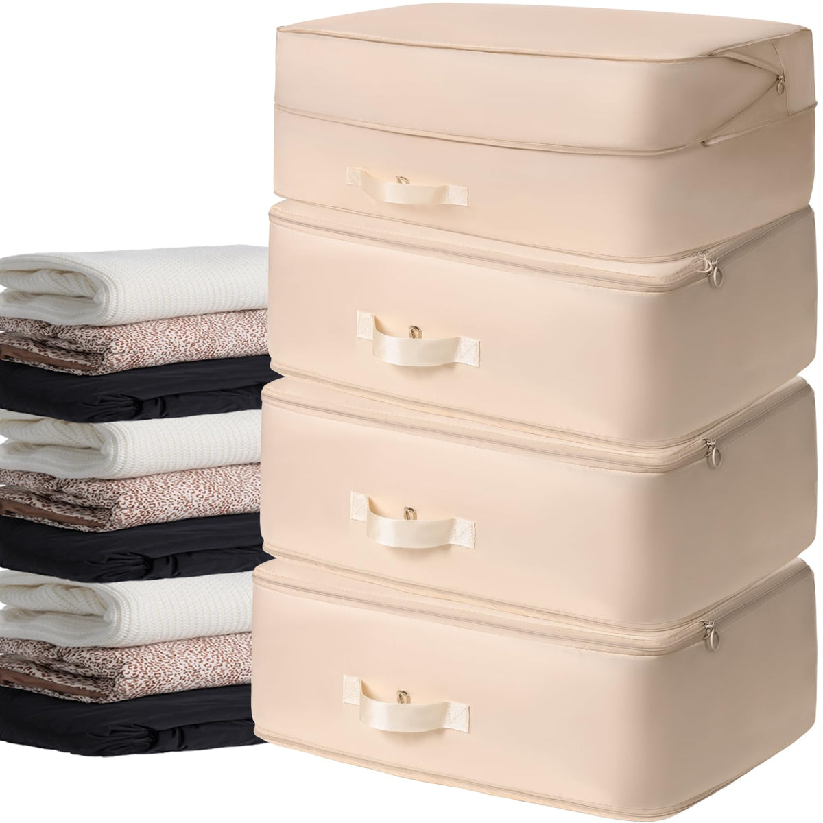 HAIKYPO 4 Pack Compression Bags for Storage,Ultra Space Saving Self Compression Organizer Bags,Sweater Organizer for Closet,Clot