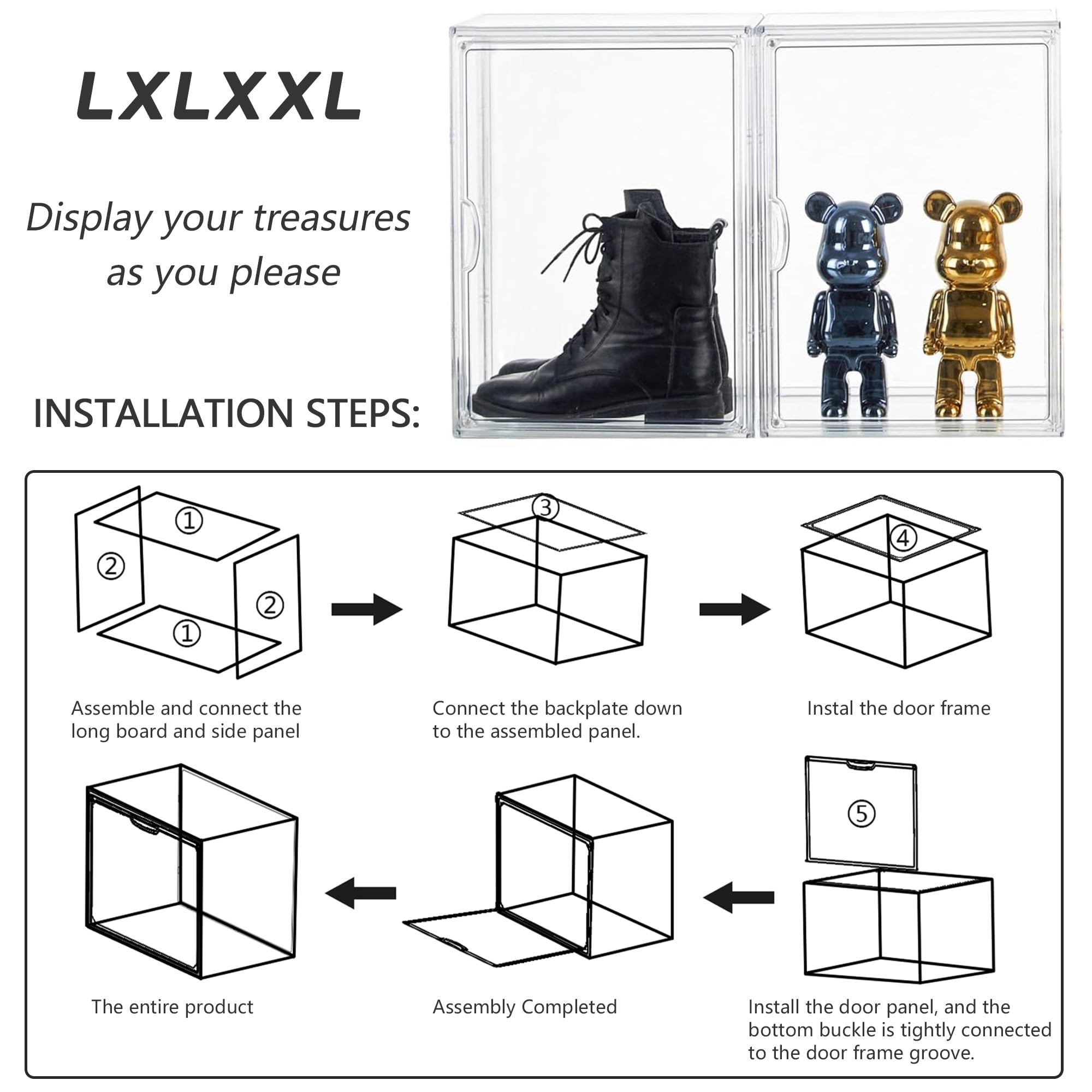 Lxlxxl Clear Acrylic Display Case, Stackable Plastic Storage Bins With Magnetic Attraction Lid, Showcase For Cosmetic, Large Fig