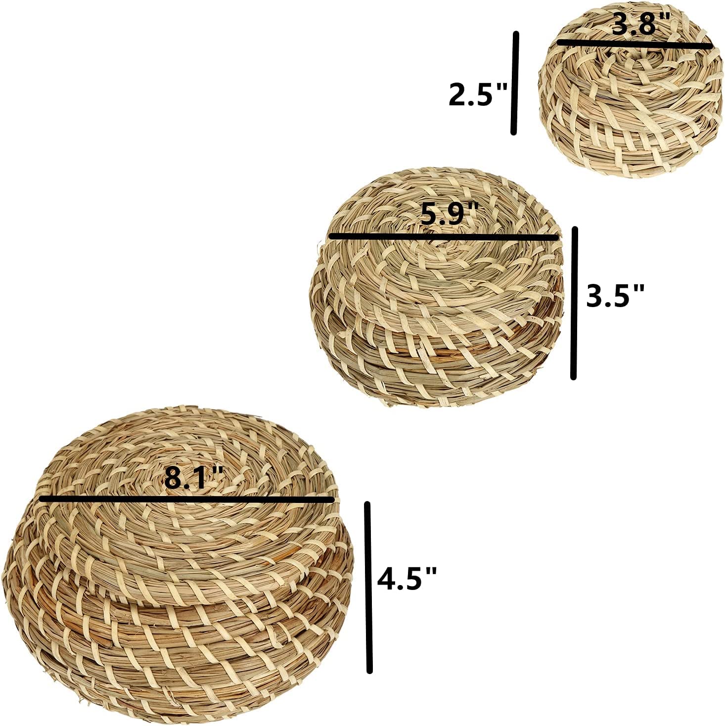 Dicunoy Set Of 3 Small Wicker Basket With Lid, Round Woven Seagrass Baskets, Little Handmade Rattan Storage Basket Box For Shelf