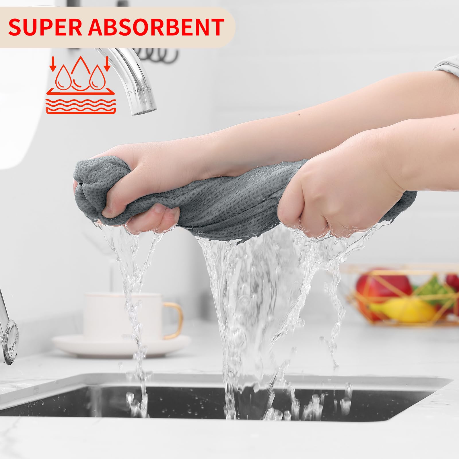 Homaxy 100% Cotton Waffle Weave Kitchen Dish Cloths, Ultra Soft Absorbent Quick Drying Dish Towels, 12 x 12 Inches, 12-Pack, Gre