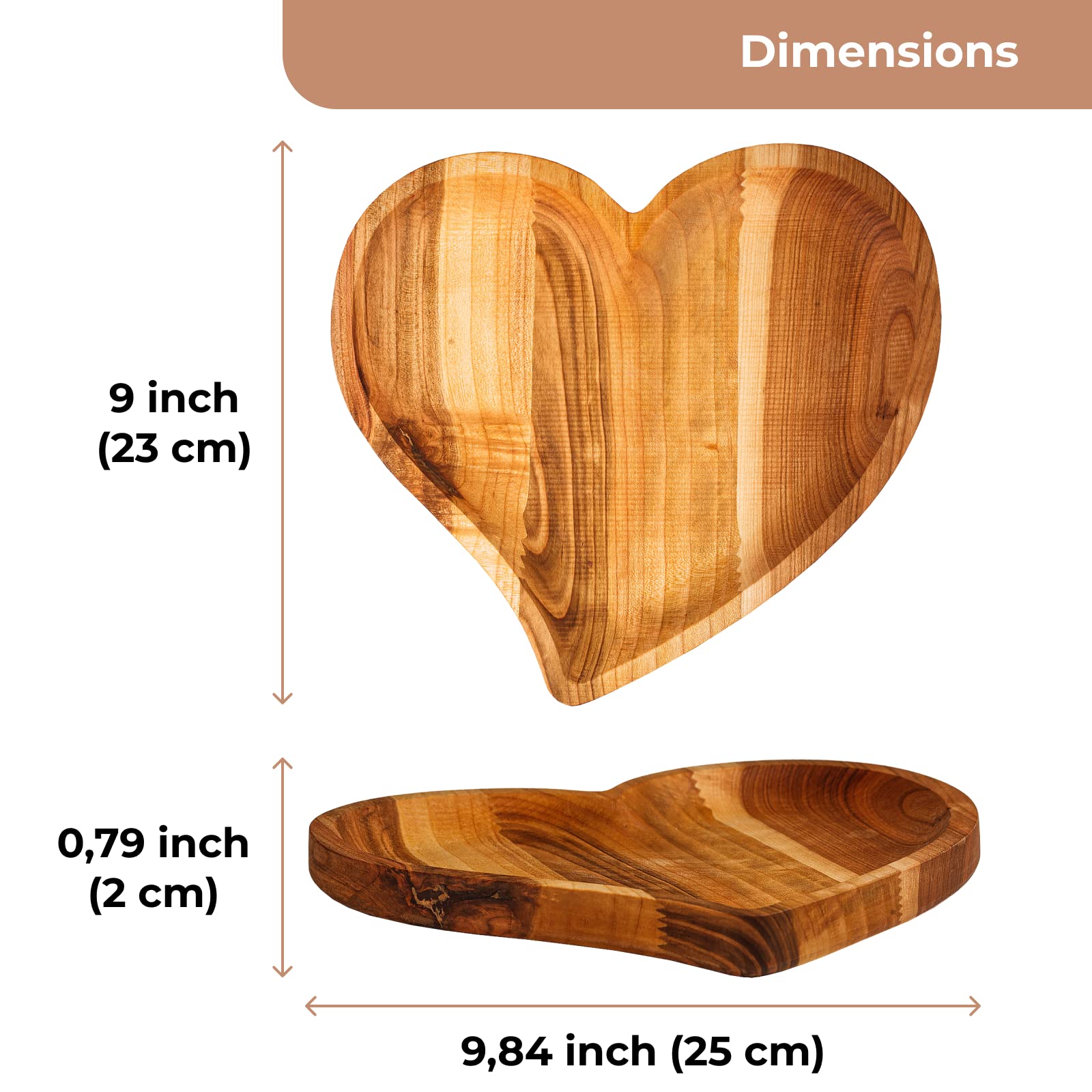 Valentine'S Day Heart Shaped Charcuterie Board Tray 9'' Cherry Wood Platter, Serving Tray, Food, Dishes, Plate - Wooden Heart Sh