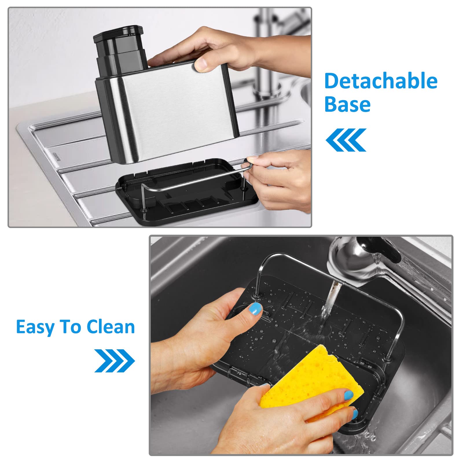 Redcall Soap Dispenser For Kitchen Sink, 3-In-1 Sponge Holder For Kitchen Sink Caddy, Stainless Steel Kitchen Sink Organizer Tra