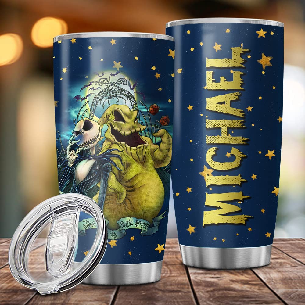 Personalized Jack 0Ogie Bo0Gie Nightmare Halloween Night Tumbler With Lid, Halloween Gifts Before Christmas Movie Stainless Stee
