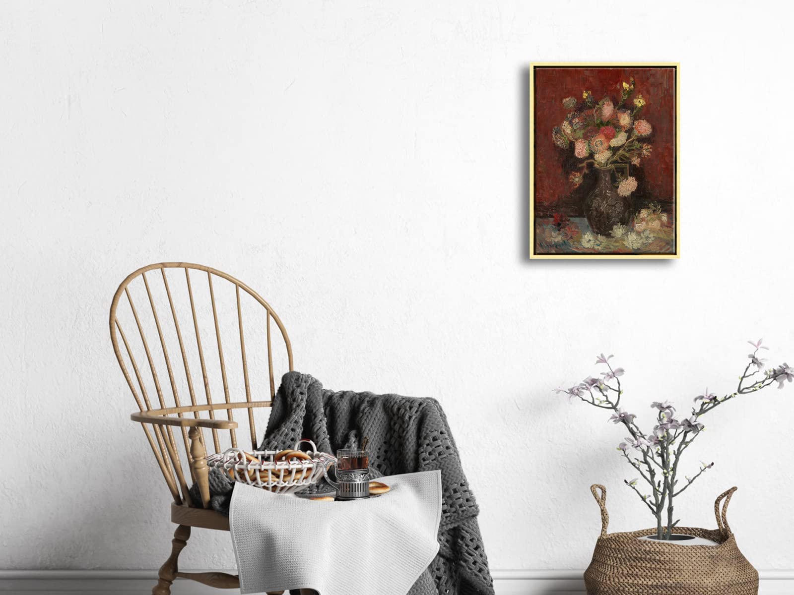 Wieco Art Framed Canvas Wall Art Vase With Chinese Asters And Gladioli By Van Gogh Oil Paintings Modern Abstract Hd Canvas Print