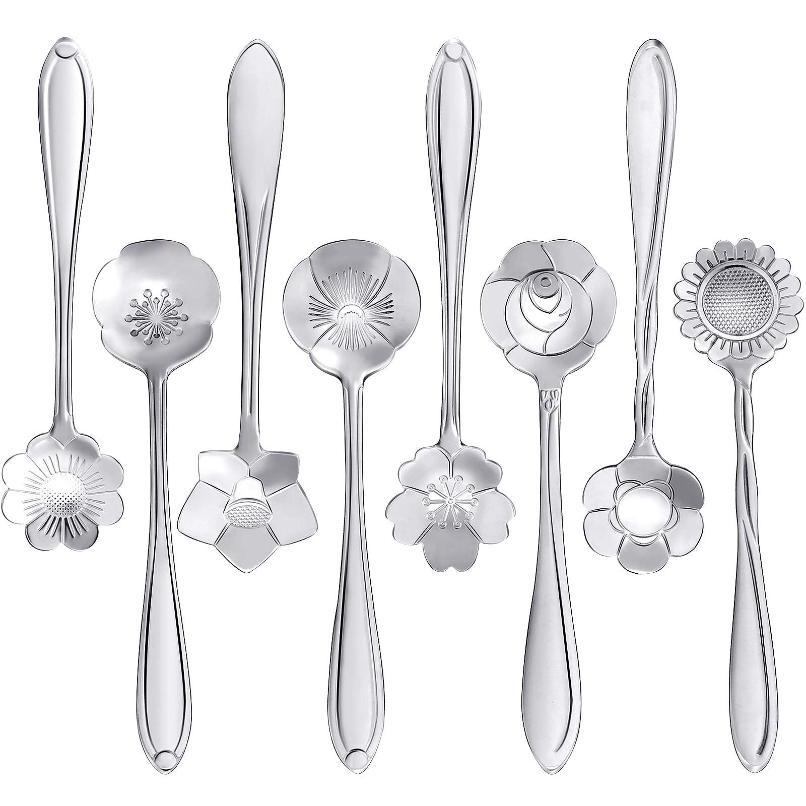 Maitys 16 Pieces Stainless Steel Flower Coffee Spoon Dessert Spoon Sugar Spoon Ice Cream Spoon Stirring Spoon Tea Spoon Milkshak