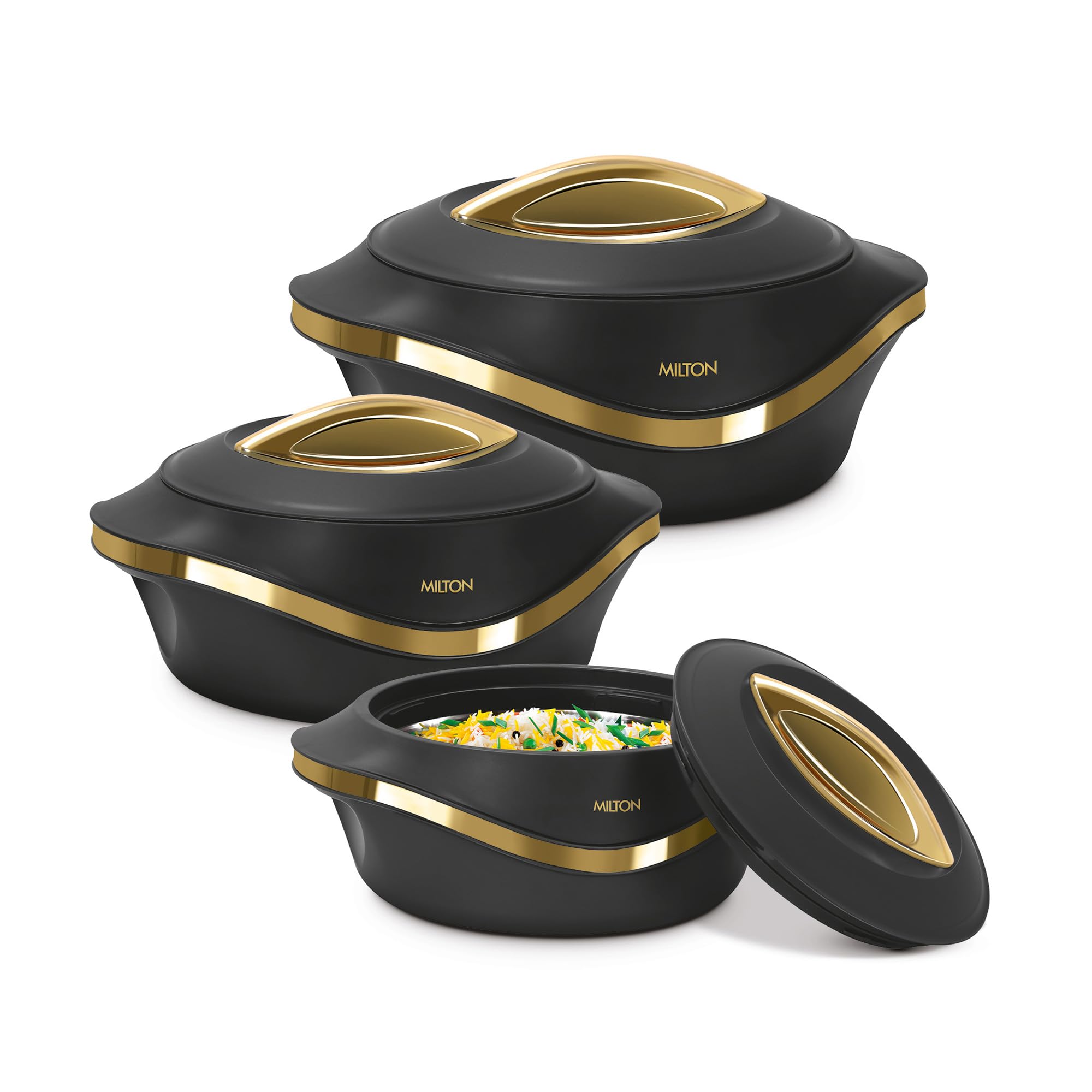 MILTON Insulated Casserole Dish with Lid 3 pc Set 2.1/1.5/1 qt. Hot Pot Food Warmer/Cooler Thermal Soup/Salad Serving Bowl Sta