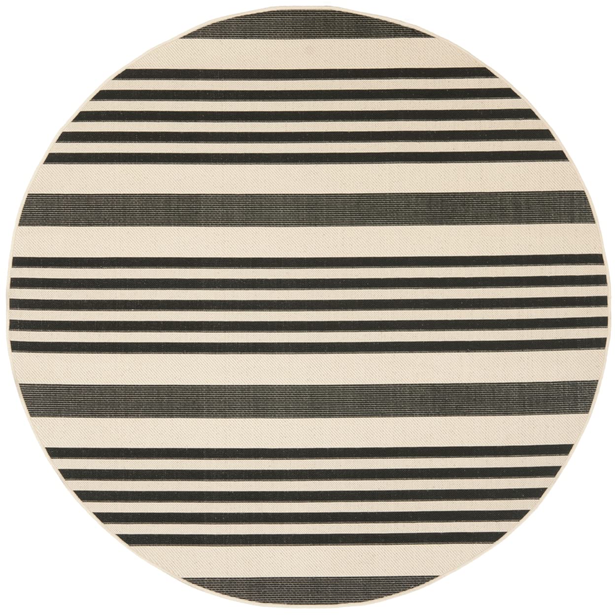 SAFAVIEH Courtyard Collection Area Rug - 53 Round, Black & Bone, Stripe Design, Non-Shedding & Easy Care, Indoor/Outdoor & Wash