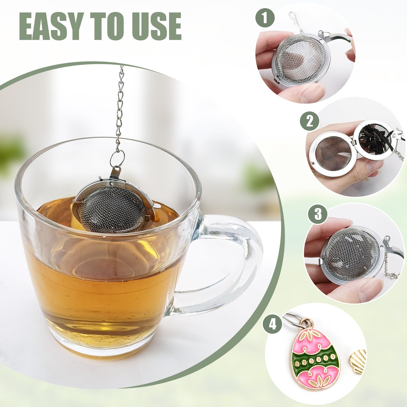 2Pcs Easter Stainless Steel Mesh Tea Infuser, 2.1 inch Tea Ball with Easter Eggs Pendant,Tea Strainer Tea Diffuser Tea Steeper f
