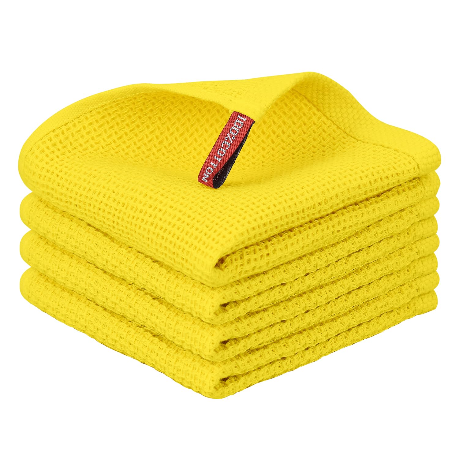 Nialnant 4 Pack Yellow Kitchen Dish Towels, 100% Cotton Waffle Weave Kitchen Dish Cloths for Washing Dishes, Soft Absorbent Dish