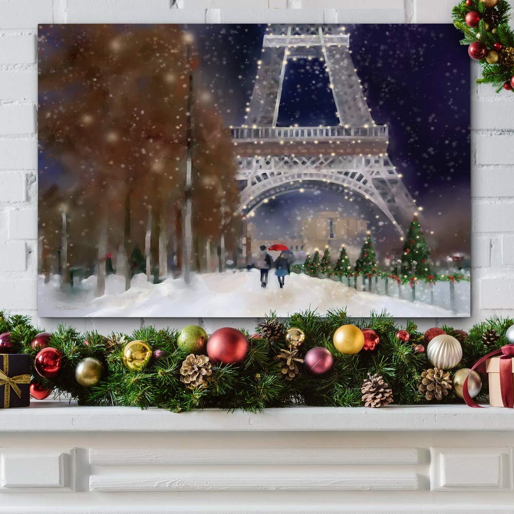 Renditions Gallery Canvas Love Wall Art Home Paintings & Prints Snowy Festive Eiffel Tower Modern Glam Romantic Wall Hanging Dec