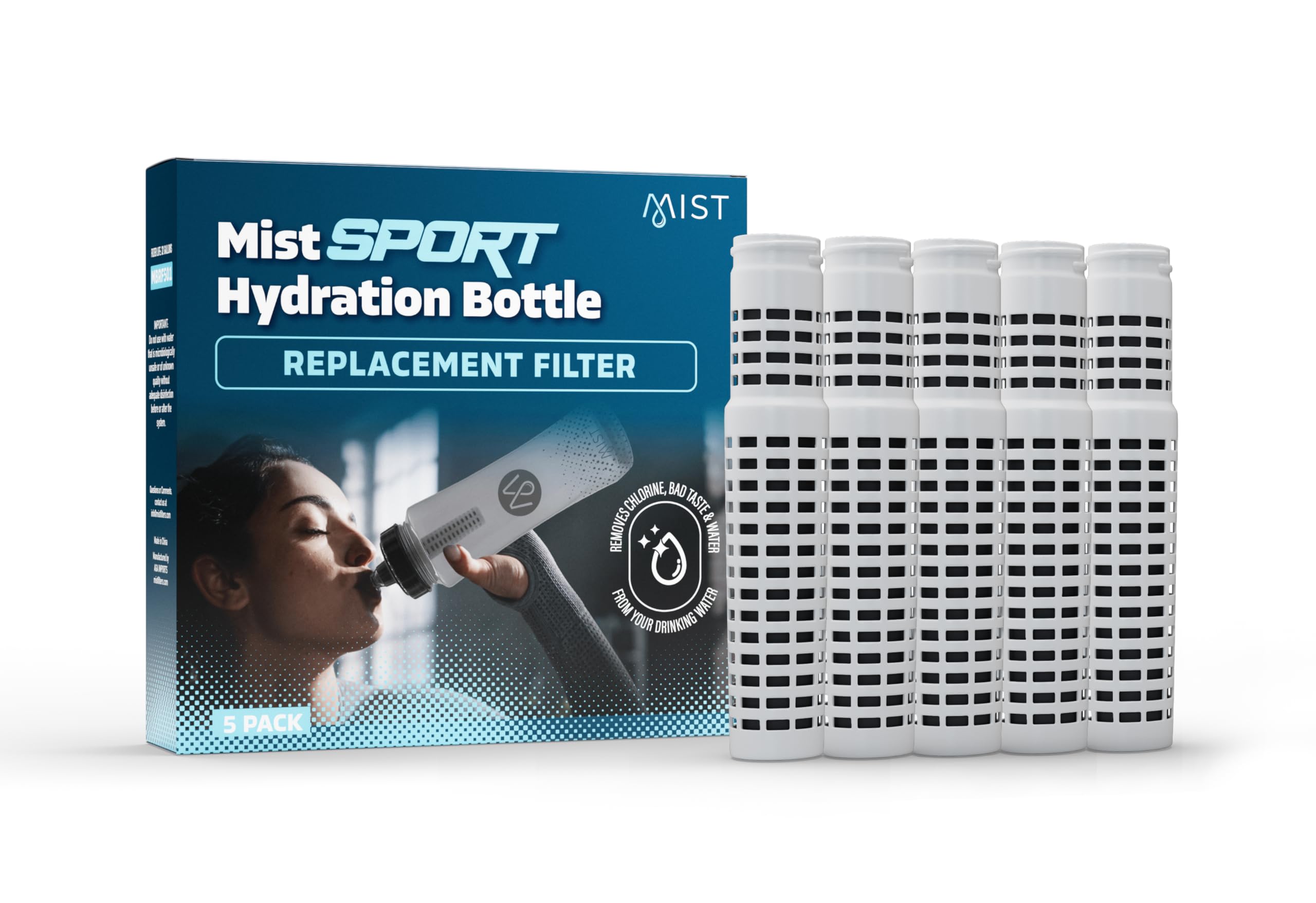 Mist Sports Squeeze Water Bottle Replacement Filter, Replacement Filter Lasts 32 Gallons (2 Months) for Contaminant Free and Pur