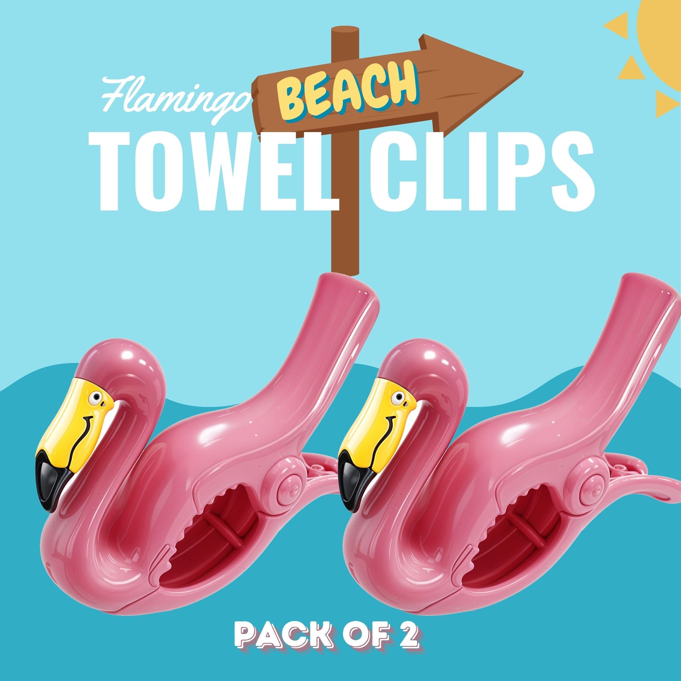 Performore 2 Pack Of Flamingo Beach Towel Clips, Portable Towel Holder Clips, Secure Clips For Beach Chairs Deck Patio Pool Boat