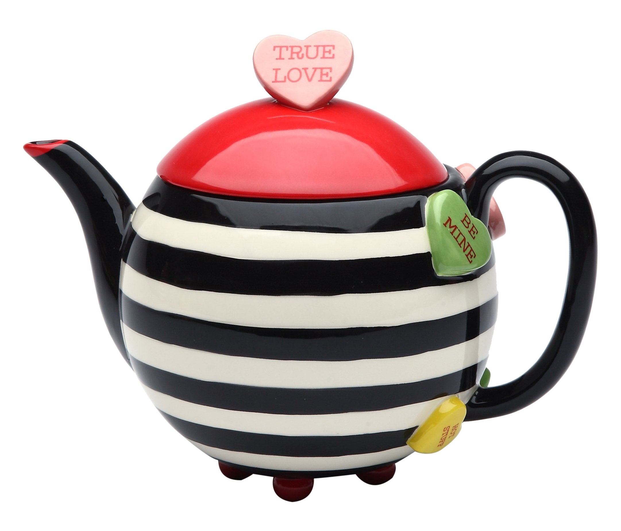 StealStreet SS-CG-62365, 7 Inch Porcelain Valentine Striped and Heart True Love Teapot Server