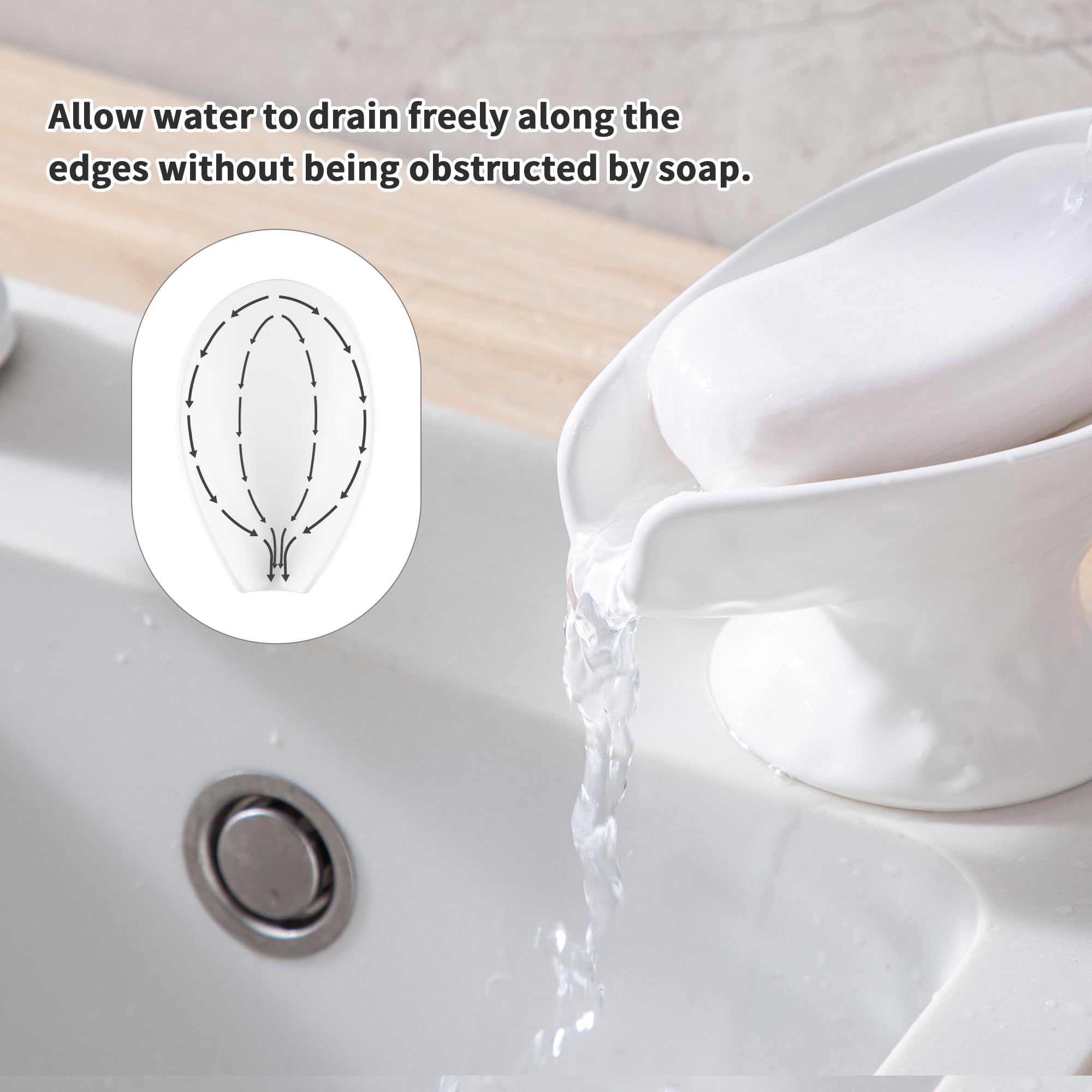 Self Draining Soap Dish,Soap Dish For Shower,White Ceramic Soap Holder For Bathroom Kitchen Shower Keeps Soap Dry, Easy To Clean