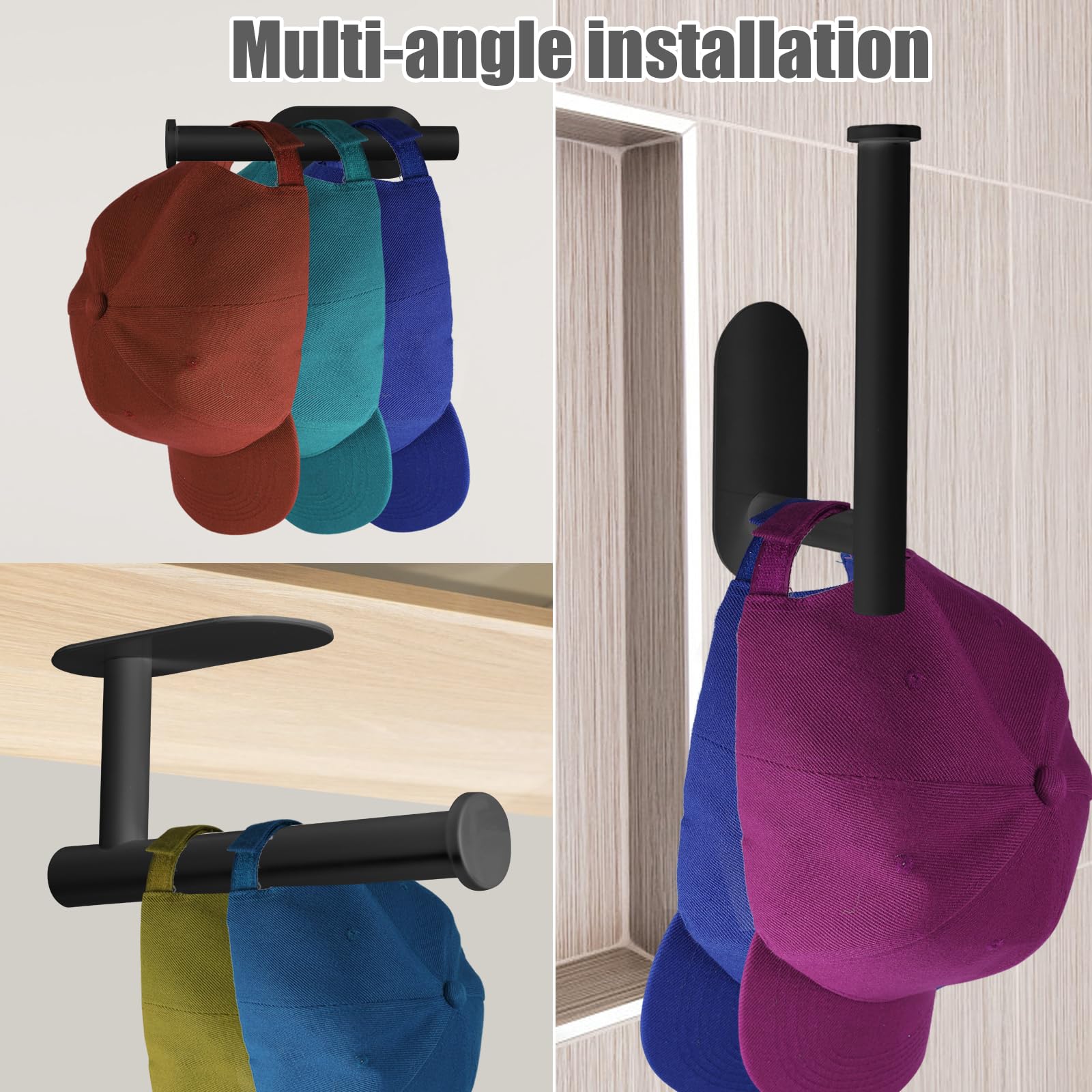 Peutier 2Pcs Hat Racks For Baseball Caps, No Drill Hat Hooks For Wall Stainless Steel Hat Storage Organizer Self-Adhesive Hat Ha