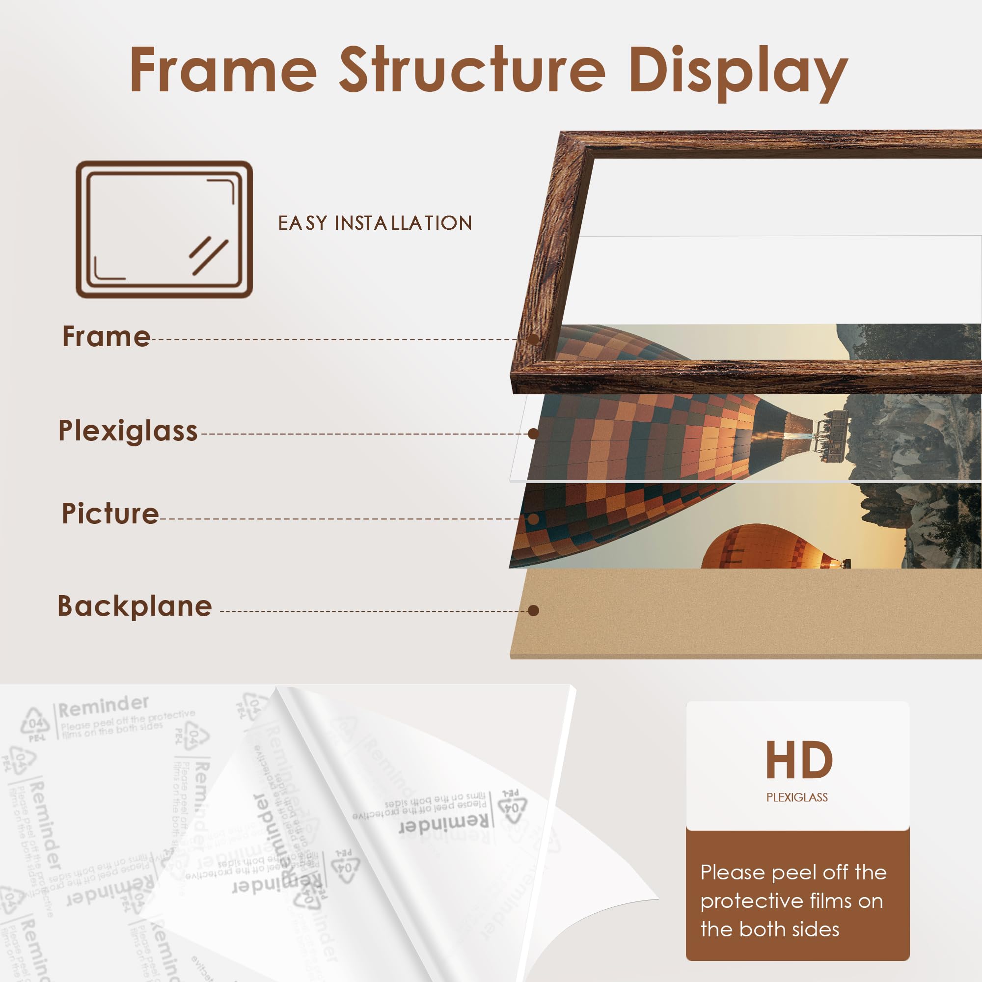Fisnish 6x8 Picture Frame 5 Pack, Classic Brown Photo Frame for Hanging or Tabletop Display