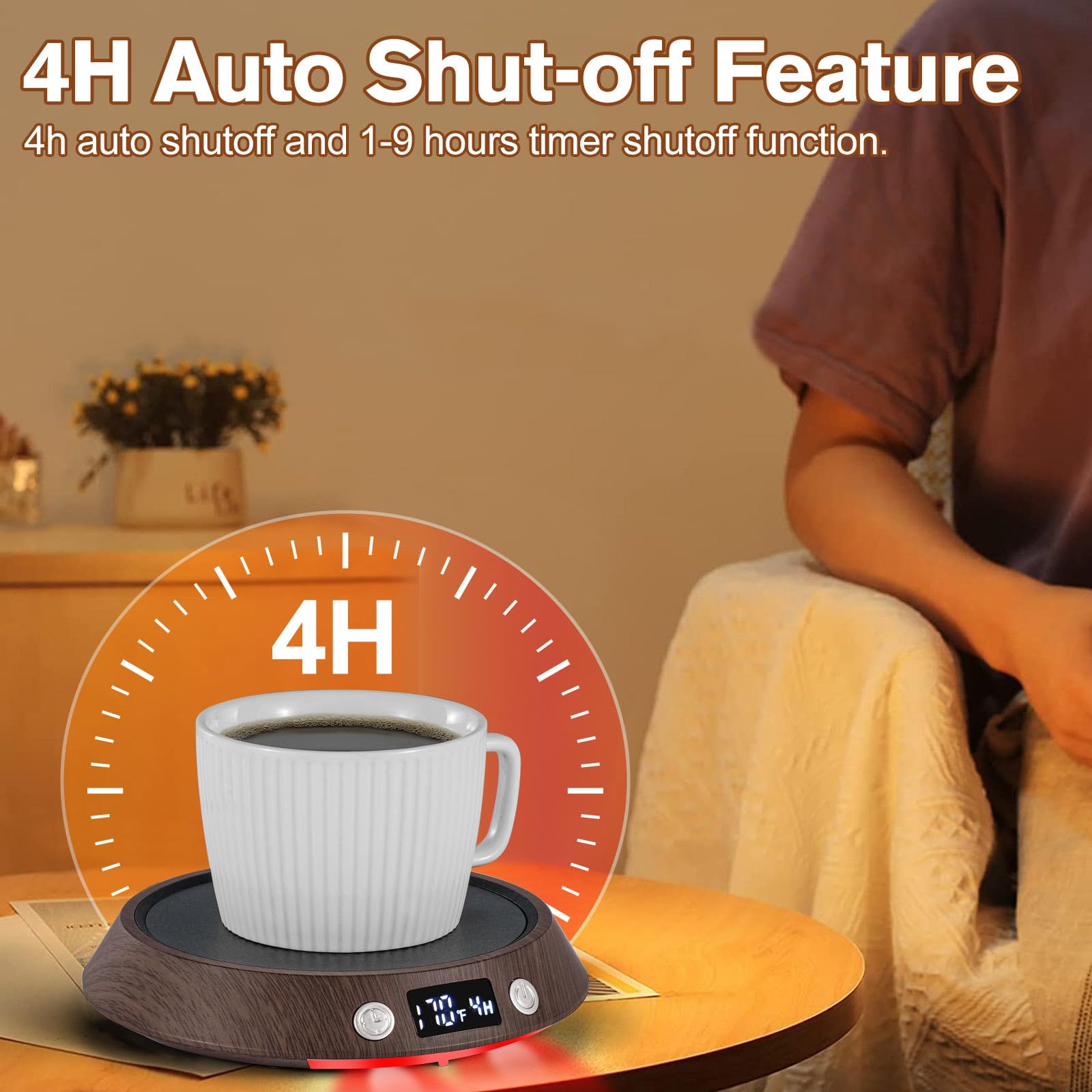 Kepwam Coffee Mug Warmer - 55W Fast Heating Coffee Warmer, 3 Temperature Settings up to 170? with LED Lights, 2-9H Timer & Auto