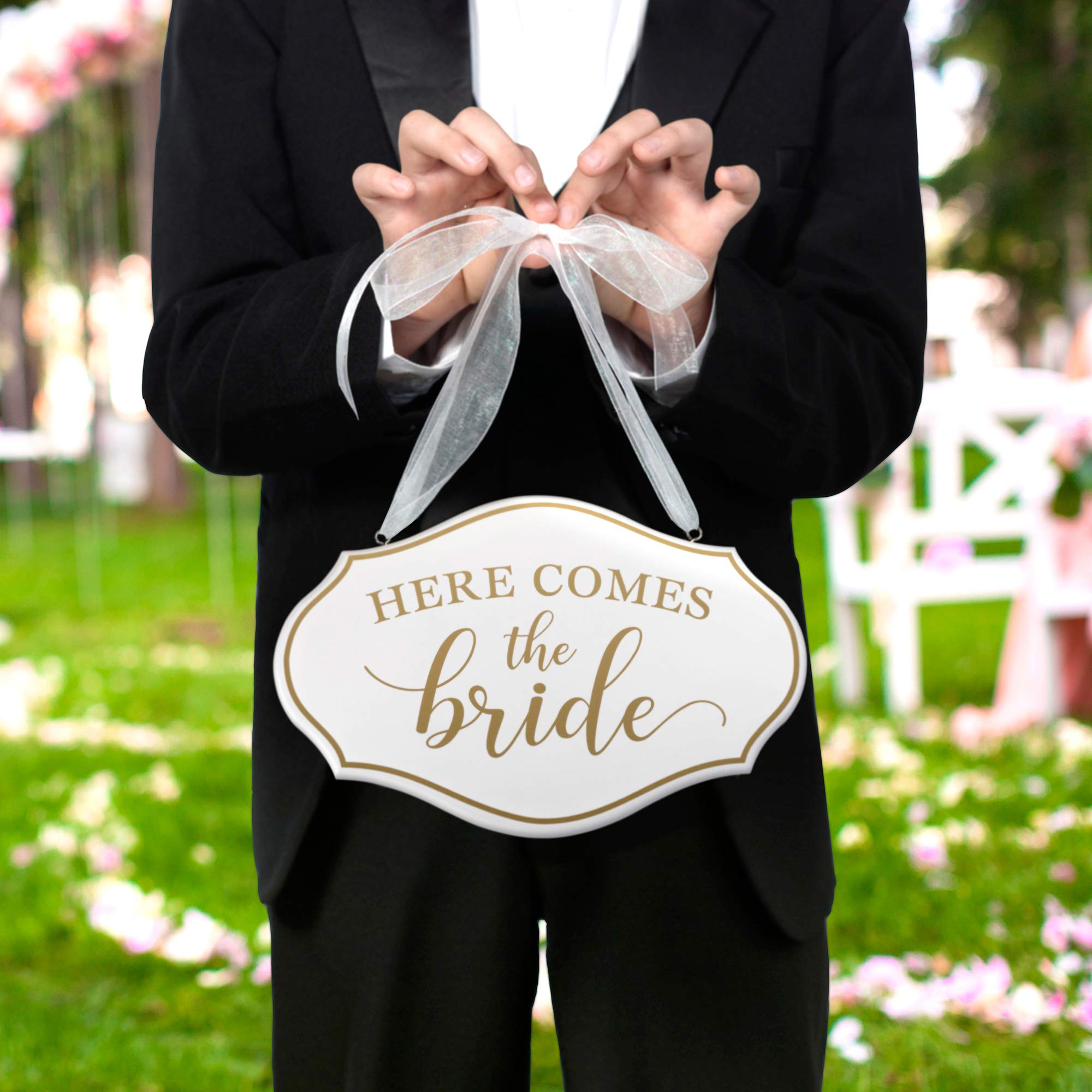 Lillian Rose Comes The Bride Flower Girl Ring Bearer Sign, 11''X7'', White