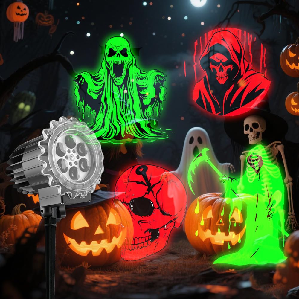 Halloween Projector Lights Outdoor,2025 Upgraded 3D HD Dynamic Skull Ghost Decorations Light,Waterproof Holiday Light,Terror Atm