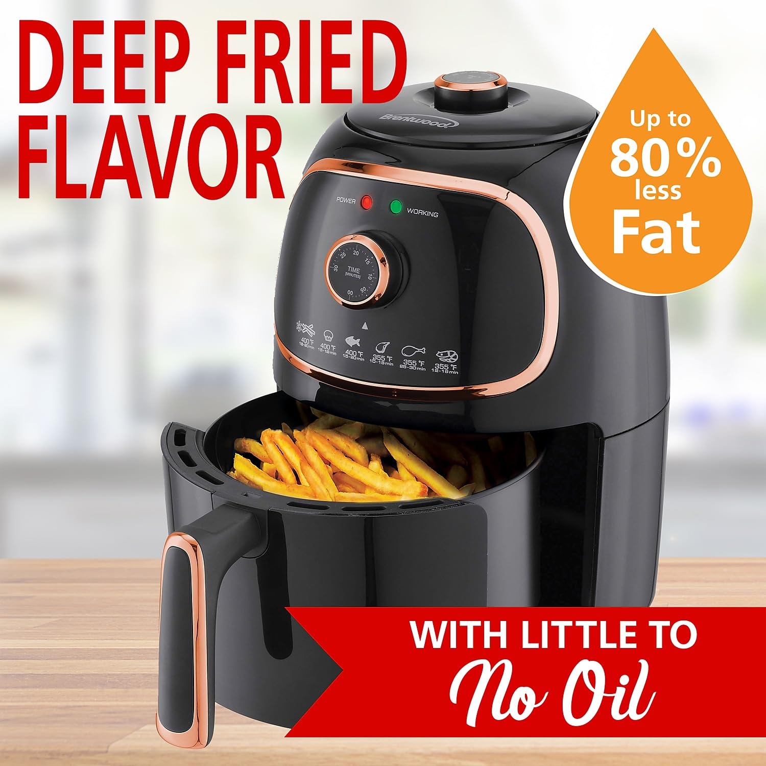 Brentwood Appliances Af-202Bkc 2-Quart 1,200-Watt Electric Air Fryer With Timer And Temperature Control (Black/Copper), Normal