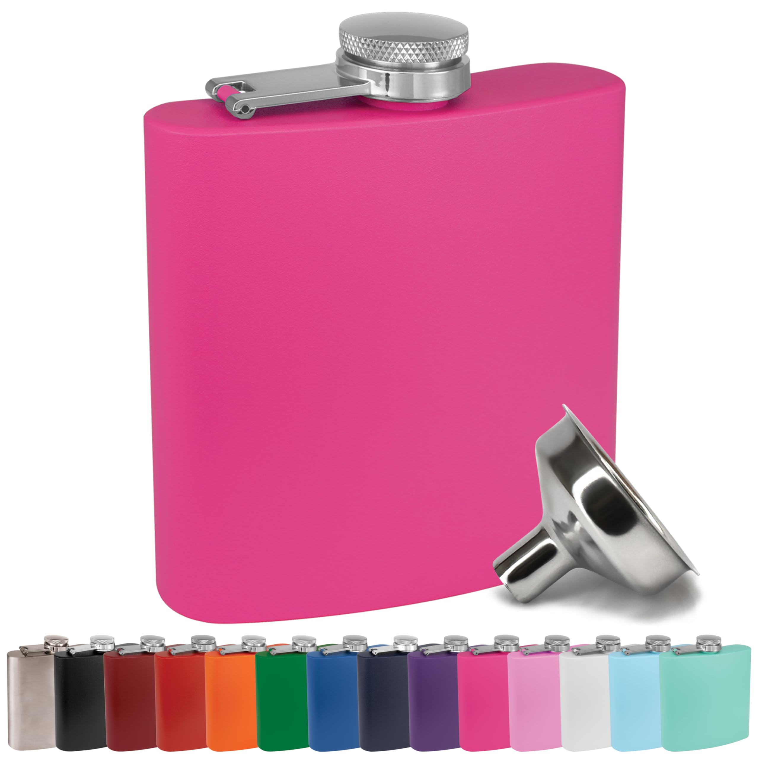 Clear Water Home Goods - 6 Oz Powder Coated Stainless Steel Hip Flask - Wedding Party - Groomsman - Bridesmaid (Matte Pink, 1)