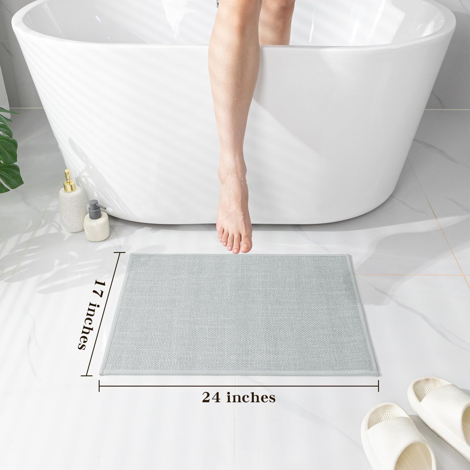 Chakme Bathroom Rugs Mat 24X17, Ultra Thin Non Slip Bath Mat Small Quick Dry Absorbent Bath Mat For Bathroom Floor, (Light Grey,