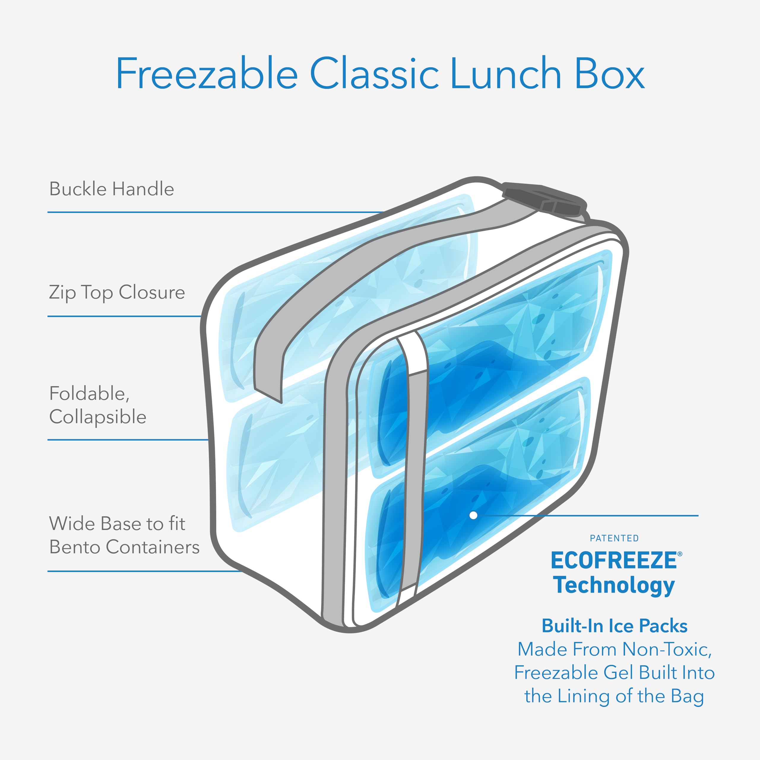 Packit Freezable Classic Lunch Box, Unicorn Sky Navy, Built With Ecofreeze Technology, Collapsible, Reusable, Zip Closure With Z