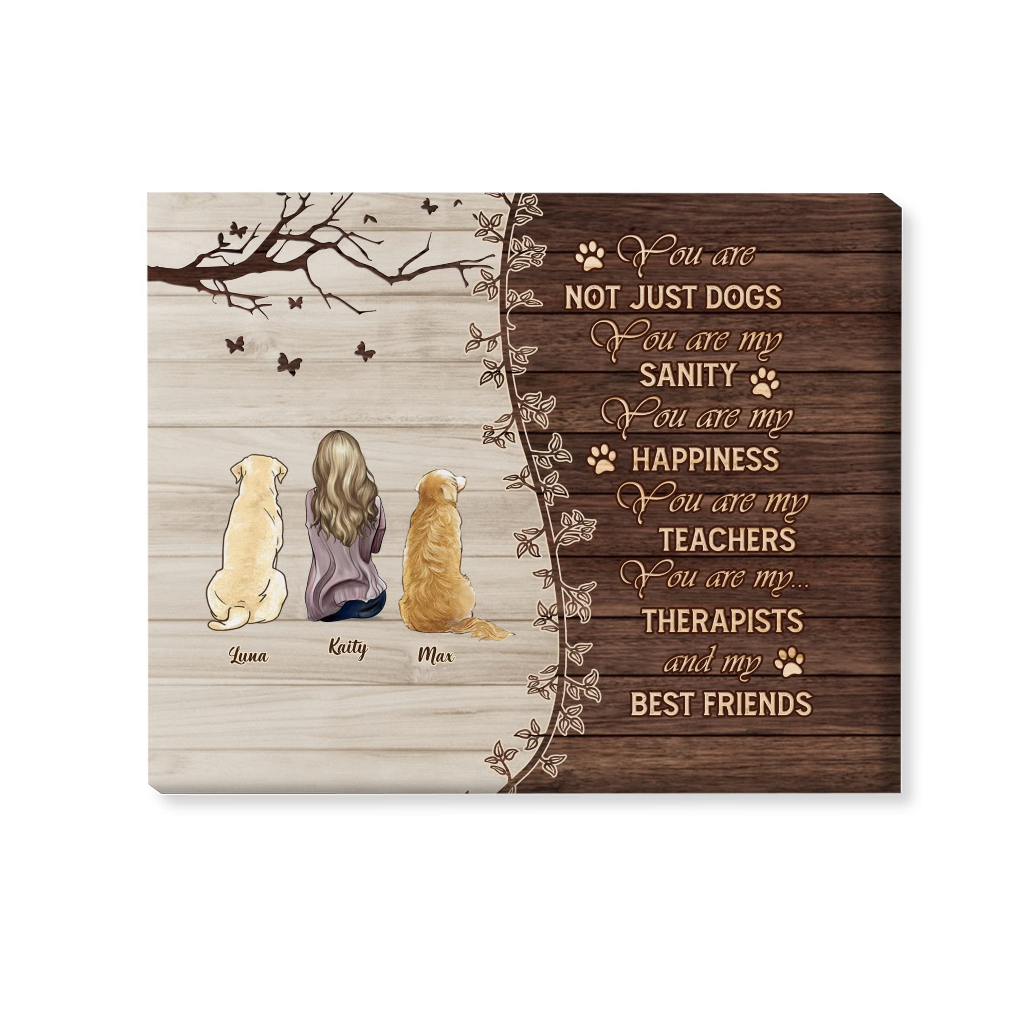 Gossby Custom A Girl And Her 2 Dogs Wrapped Canvas Wall Art - Personalized Dog Lover Gift For Women With Design, Name, Dog Breed