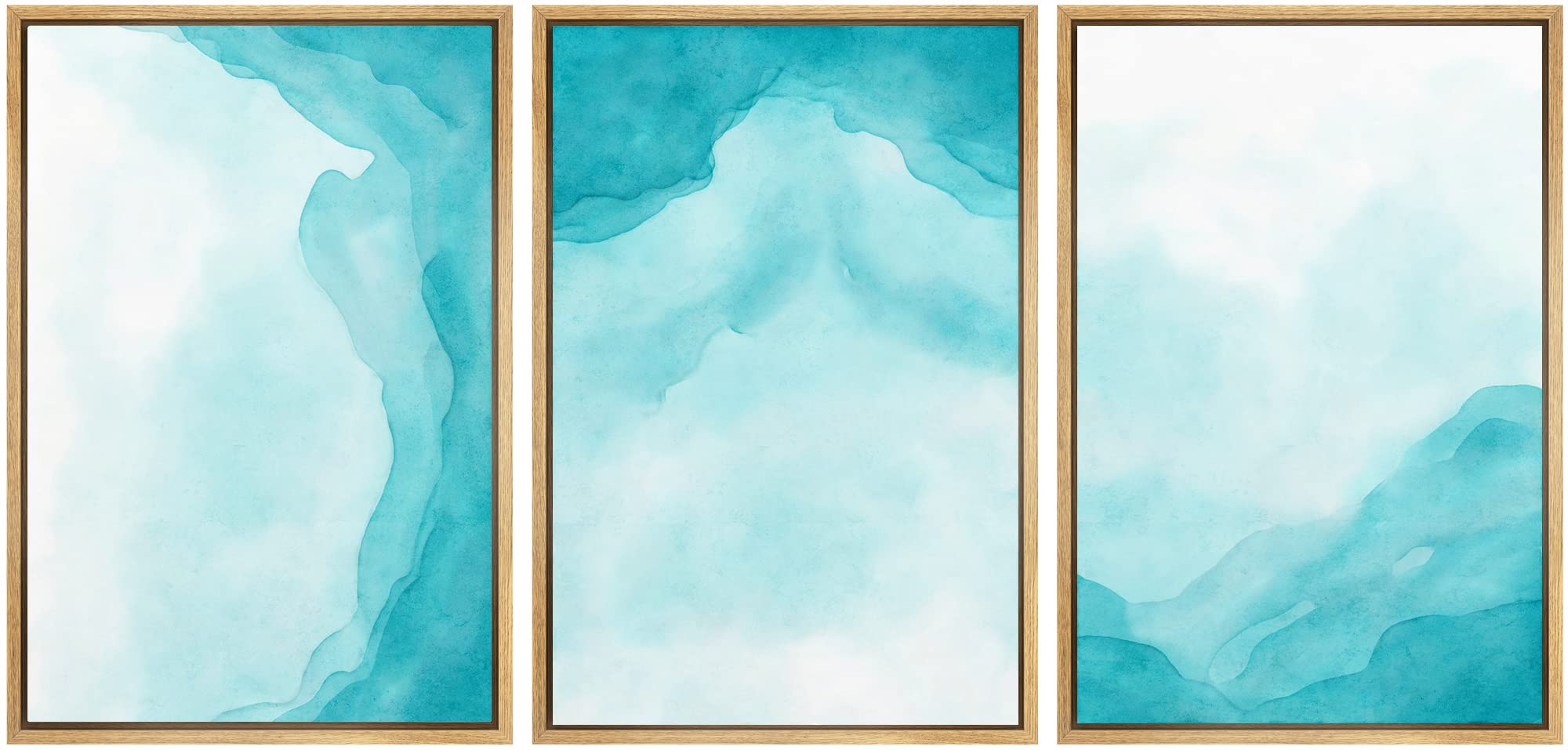Signwin Framed Canvas Print Wall Art Set Vibrant Teal Watercolor Paint Stroke Collage Landscape Abstract Shapes Illustrations Mo