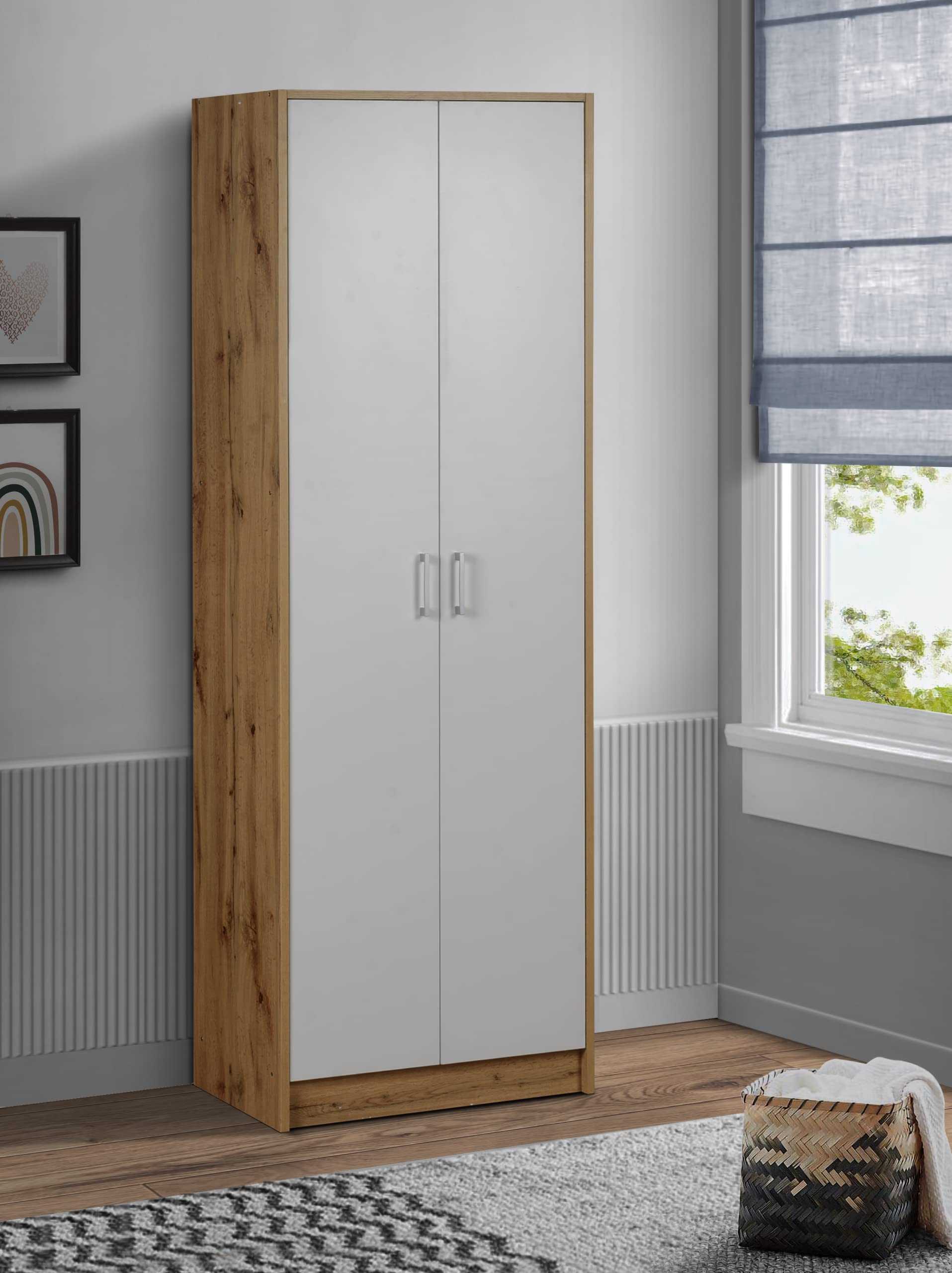 Deckup Plank Giona Engineered Wood Book Shelf And Display Unit (Wotan Oak And White, Matte Finish)