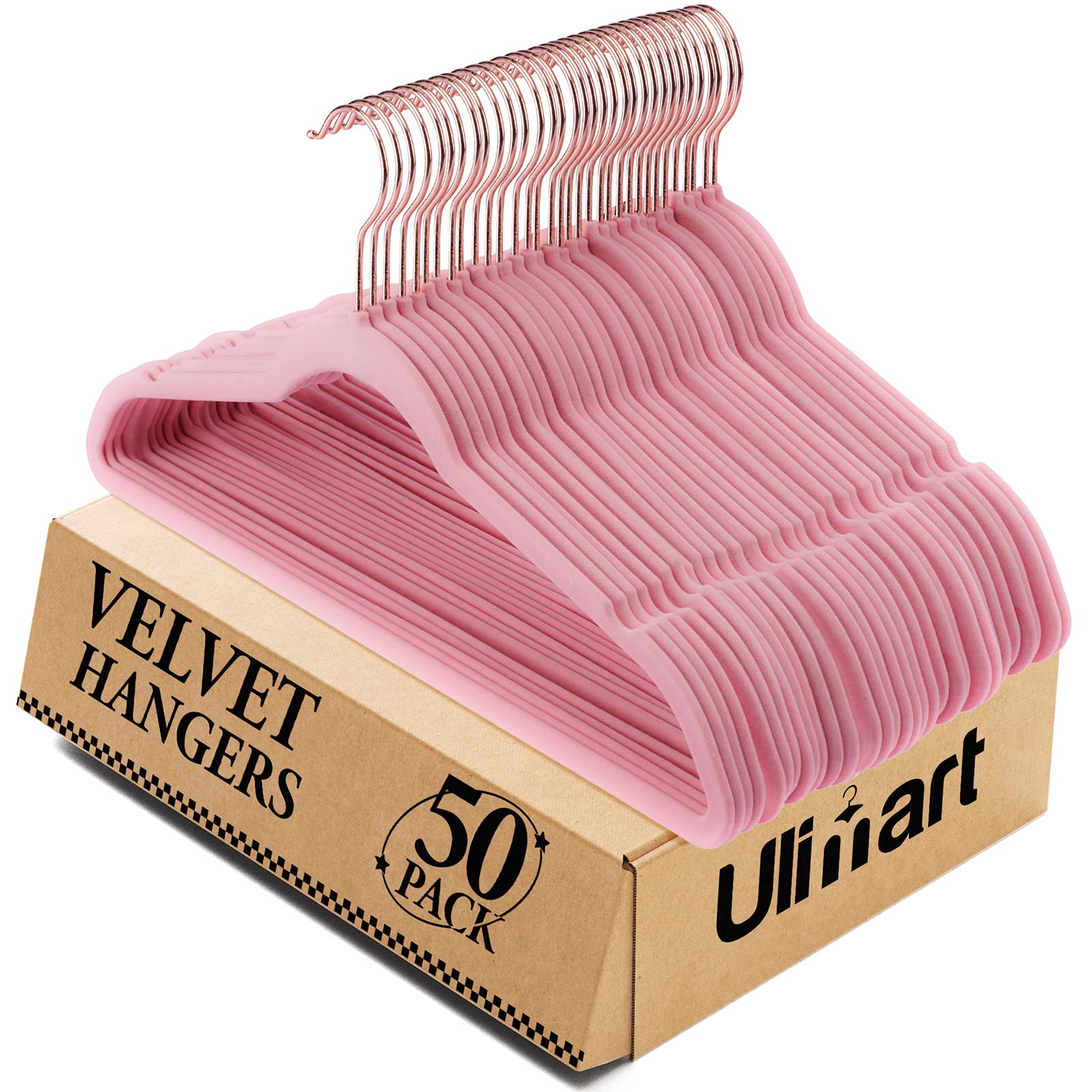 Ulimart Pink Velvet Hangers - Hangers 50 Pack - Hangers Non Slip Felt Hangers Durable Velvet Hangers Non Slip Clothes Hangers Fo