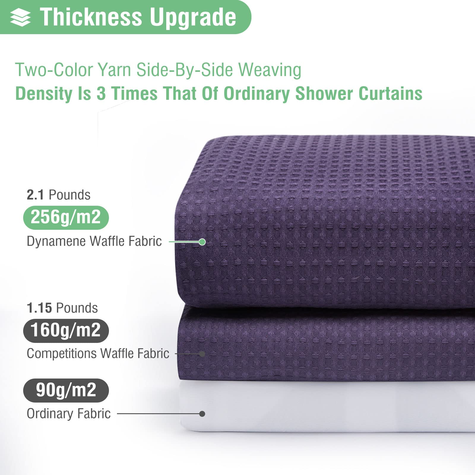 Dynamene Purple Fabric Shower Curtain - Waffle Textured Heavy Duty Cloth Shower Curtains for Bathroom  256GSM Hotel Spa Luxury Weighted Polyester Bath Curtain Set with 12 Plastic Hooks(72Wx72H Purple)